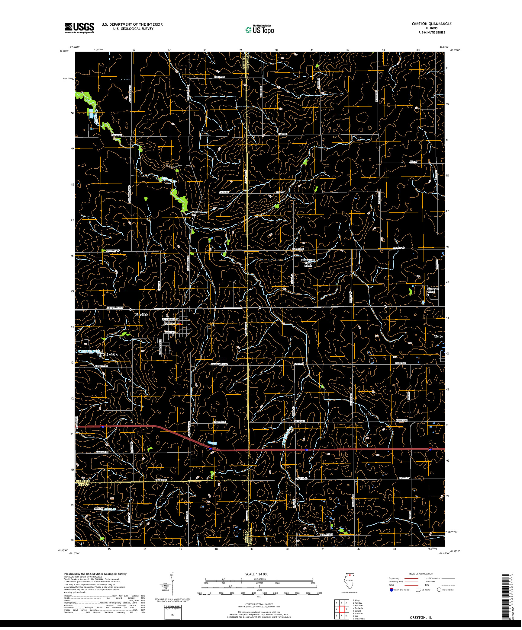 USGS US TOPO 7.5-MINUTE MAP FOR CRESTON, IL 2018