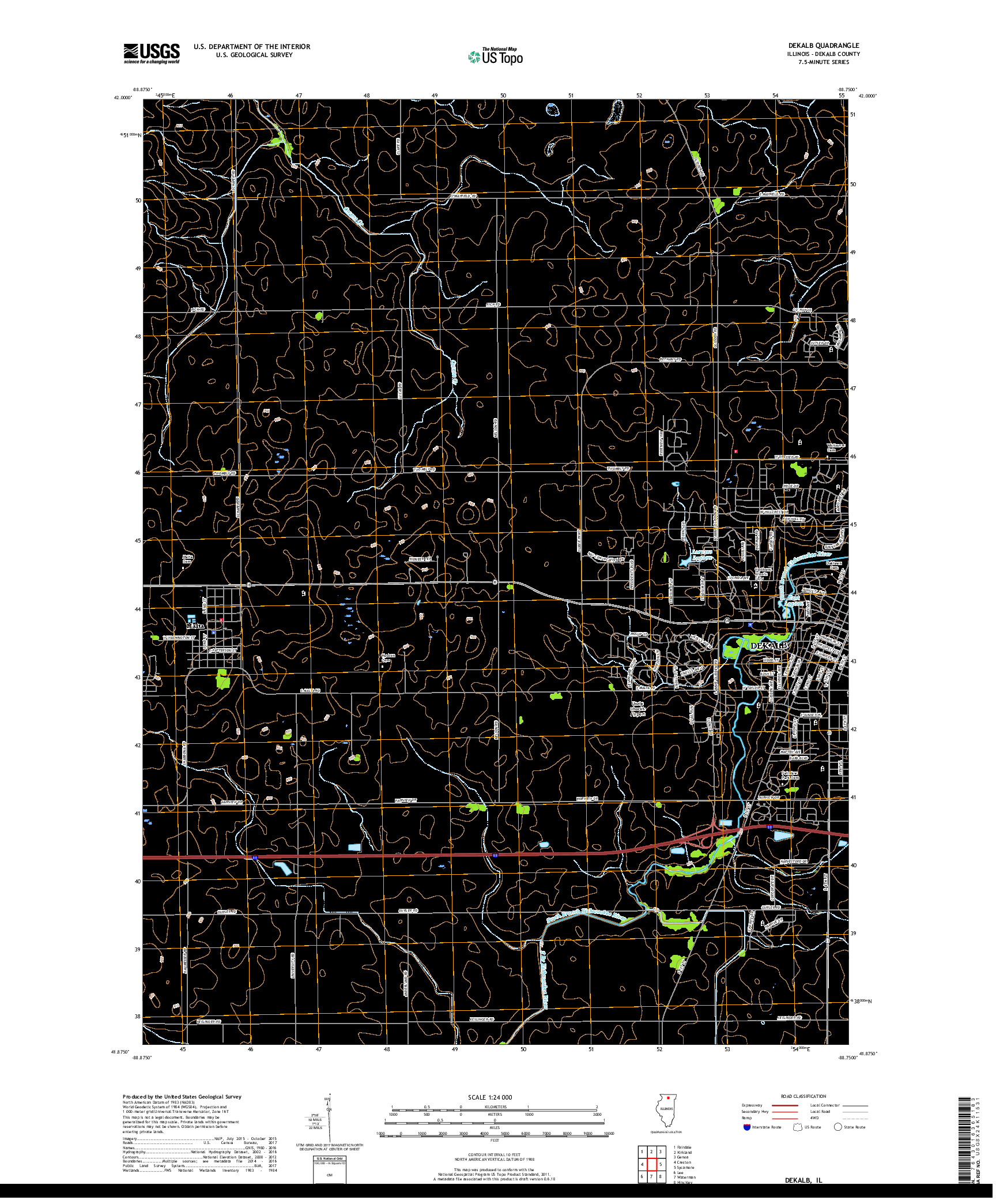 USGS US TOPO 7.5-MINUTE MAP FOR DEKALB, IL 2018