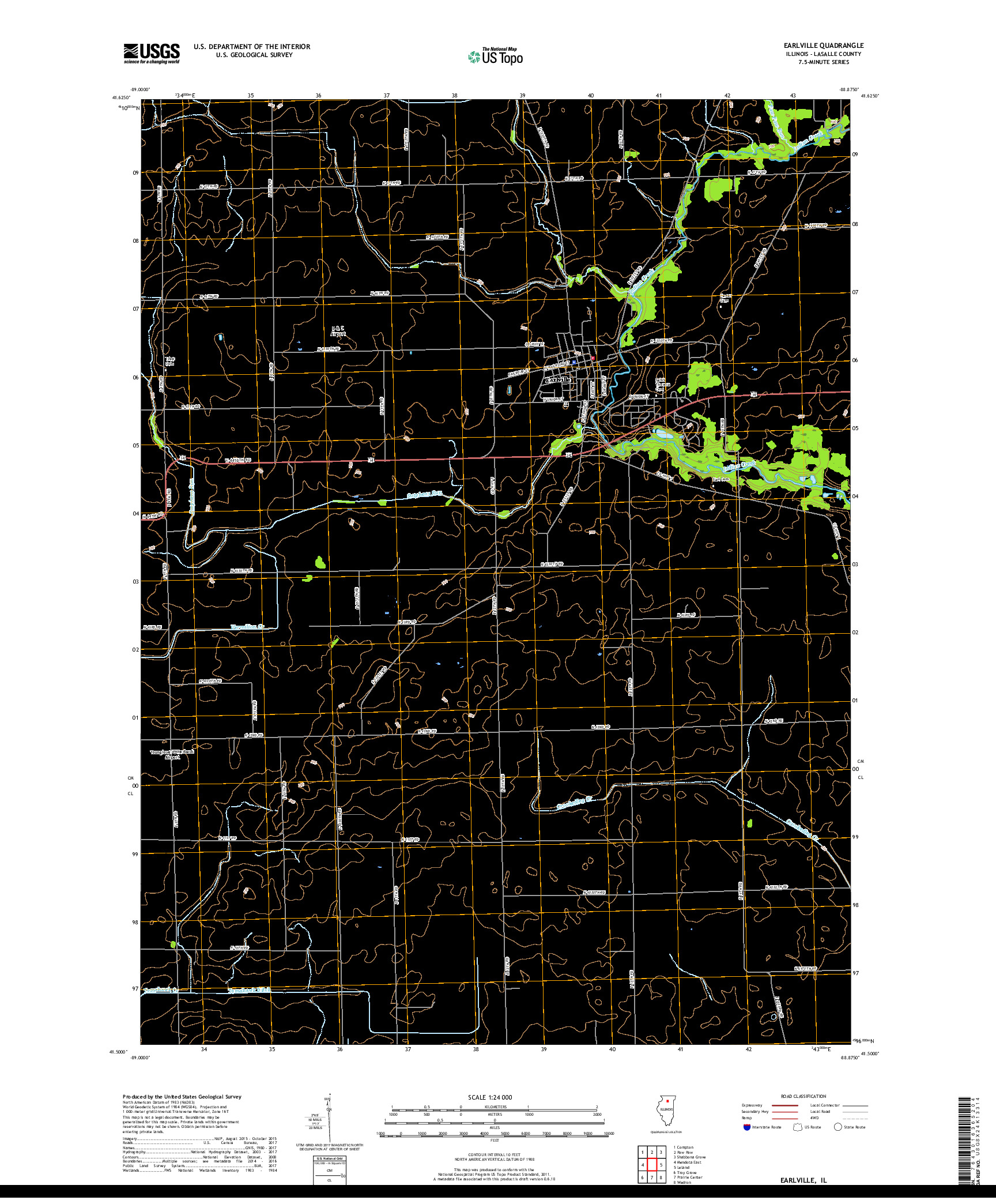 USGS US TOPO 7.5-MINUTE MAP FOR EARLVILLE, IL 2018