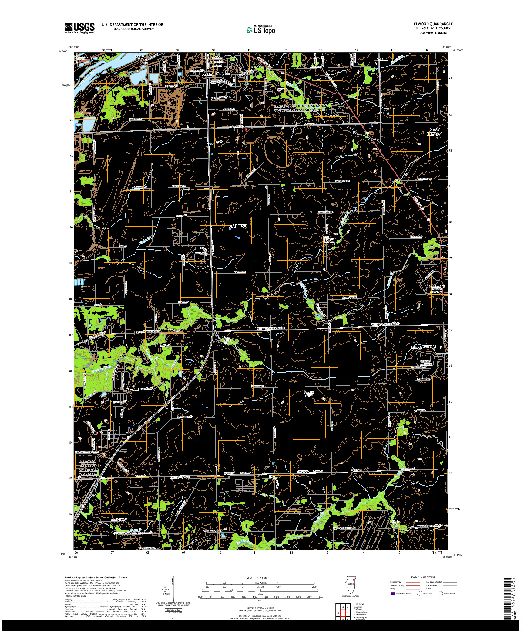 USGS US TOPO 7.5-MINUTE MAP FOR ELWOOD, IL 2018