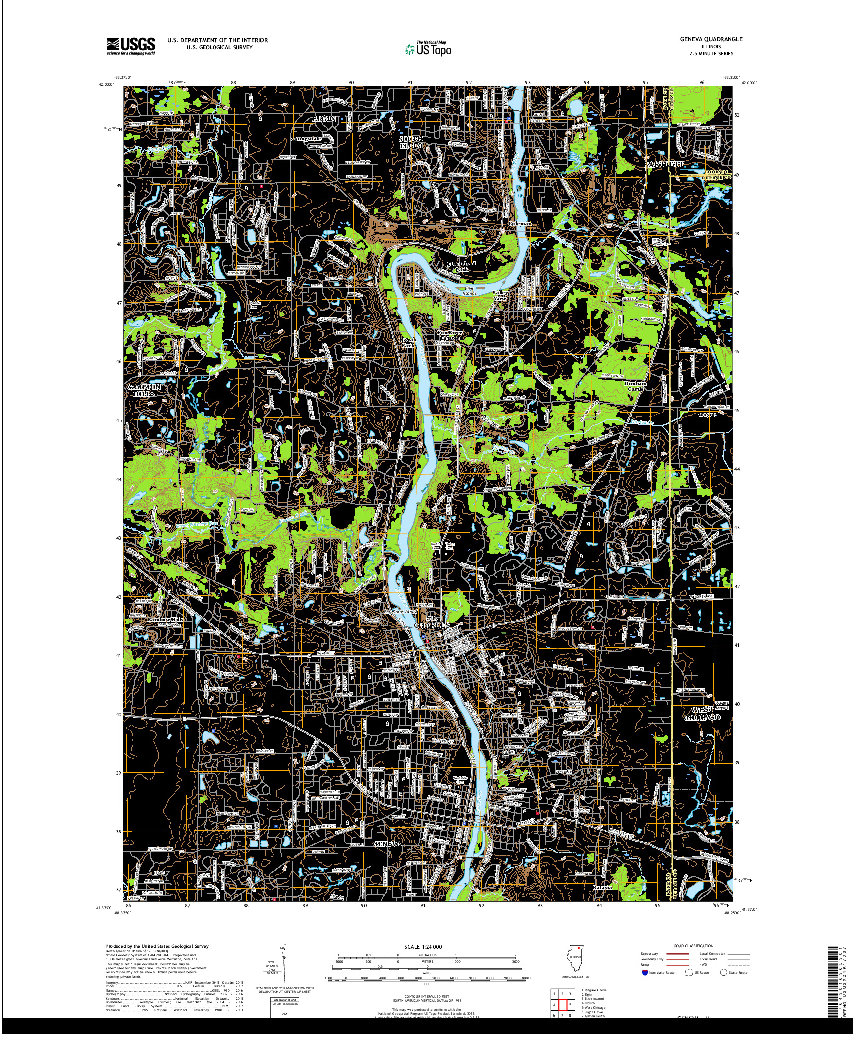 USGS US TOPO 7.5-MINUTE MAP FOR GENEVA, IL 2018