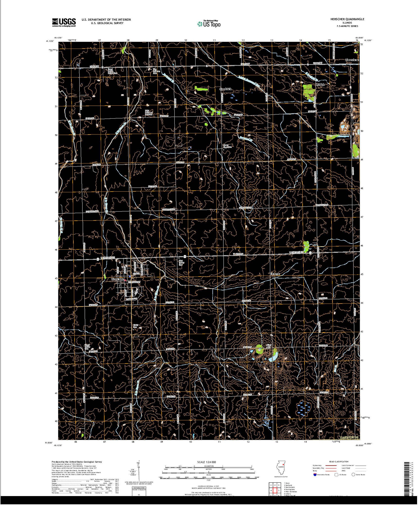 USGS US TOPO 7.5-MINUTE MAP FOR HERSCHER, IL 2018