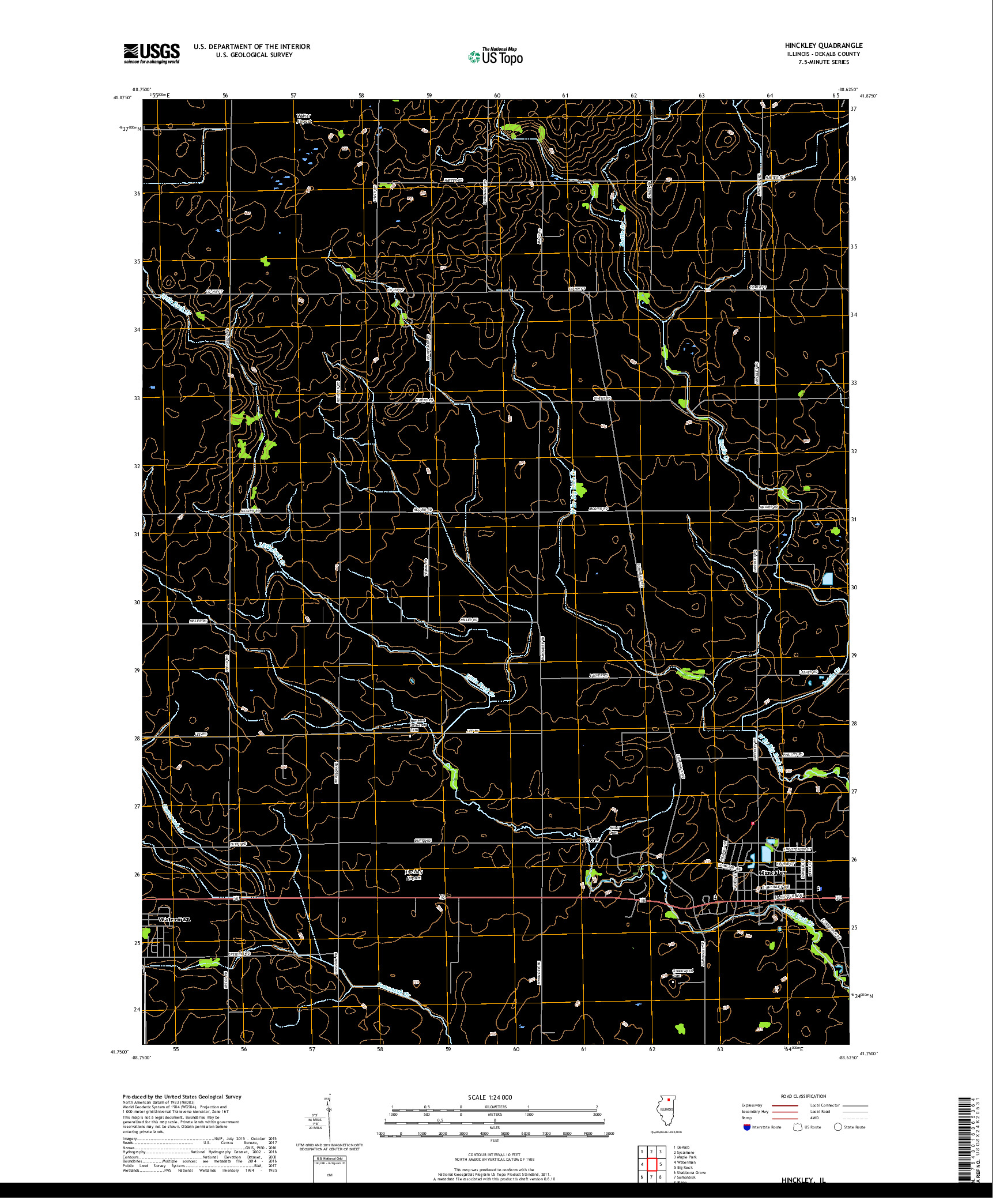 USGS US TOPO 7.5-MINUTE MAP FOR HINCKLEY, IL 2018