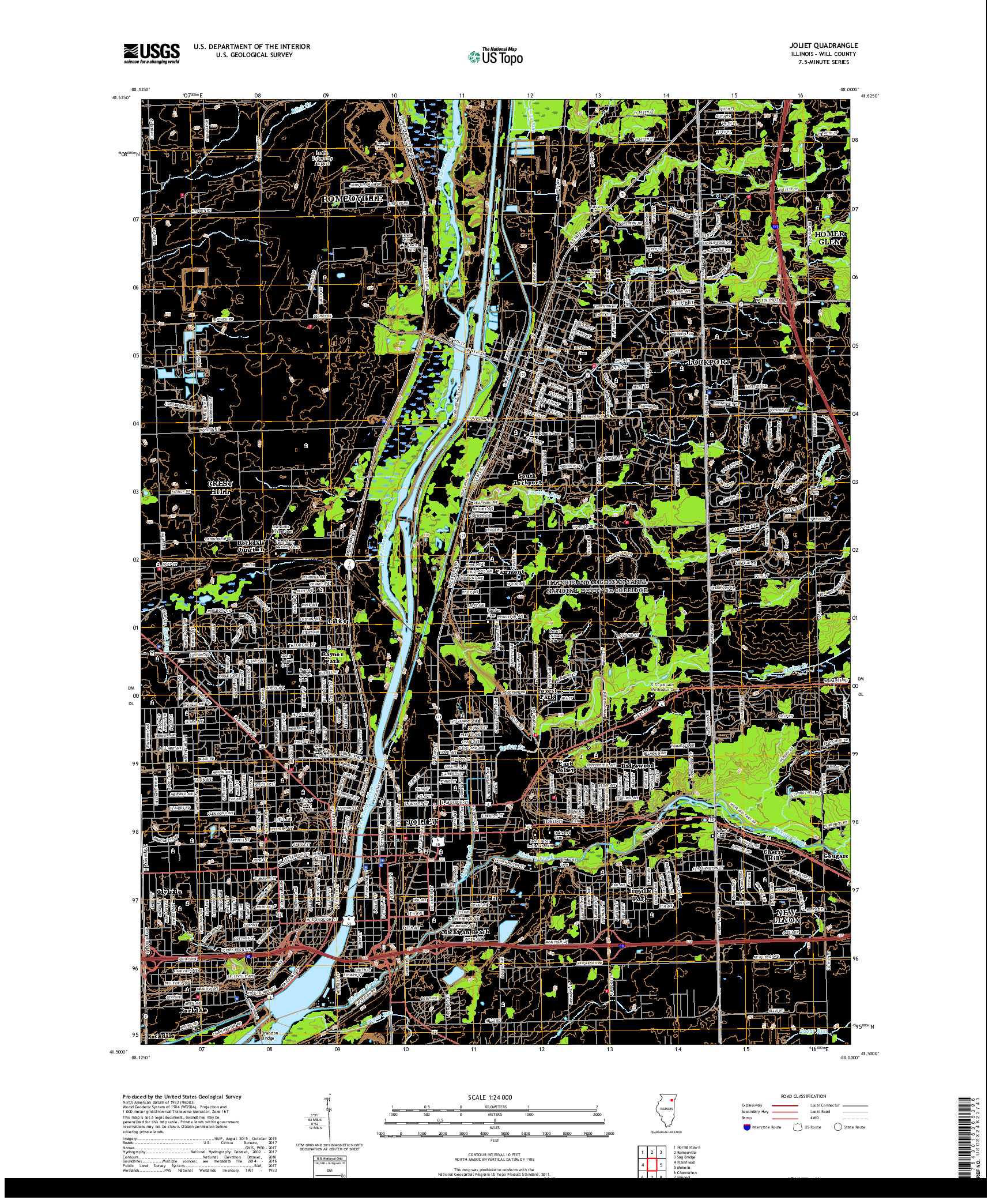 USGS US TOPO 7.5-MINUTE MAP FOR JOLIET, IL 2018
