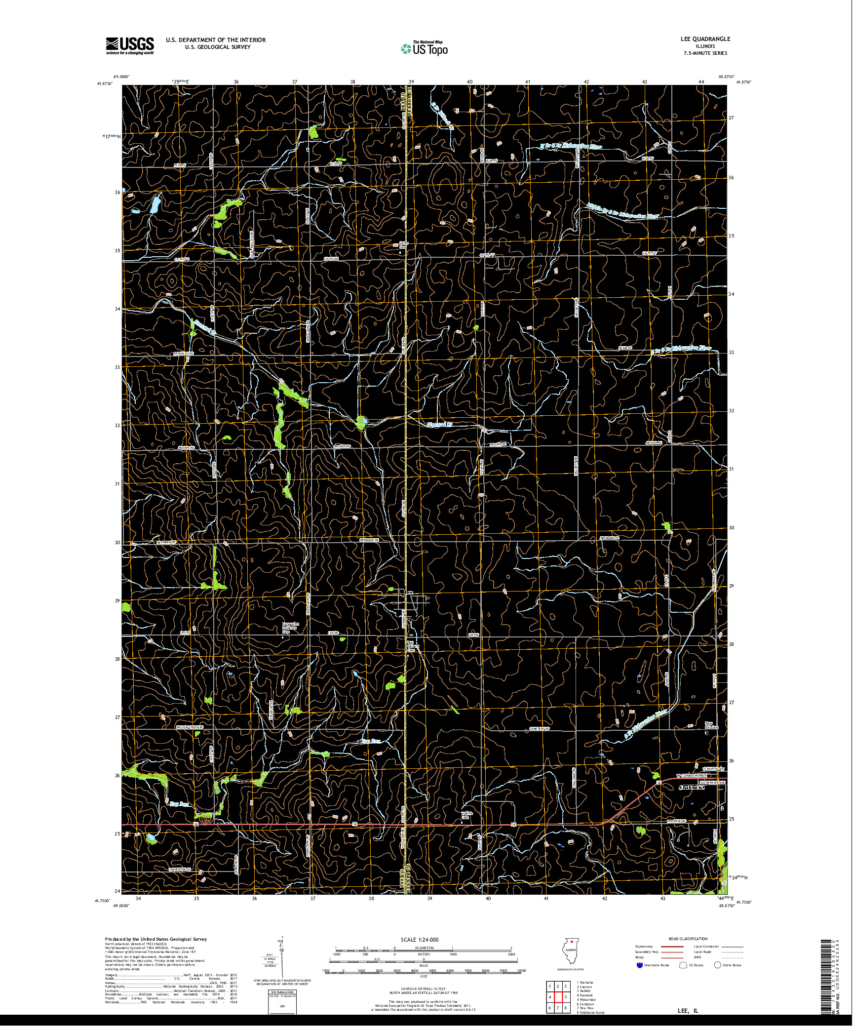 USGS US TOPO 7.5-MINUTE MAP FOR LEE, IL 2018