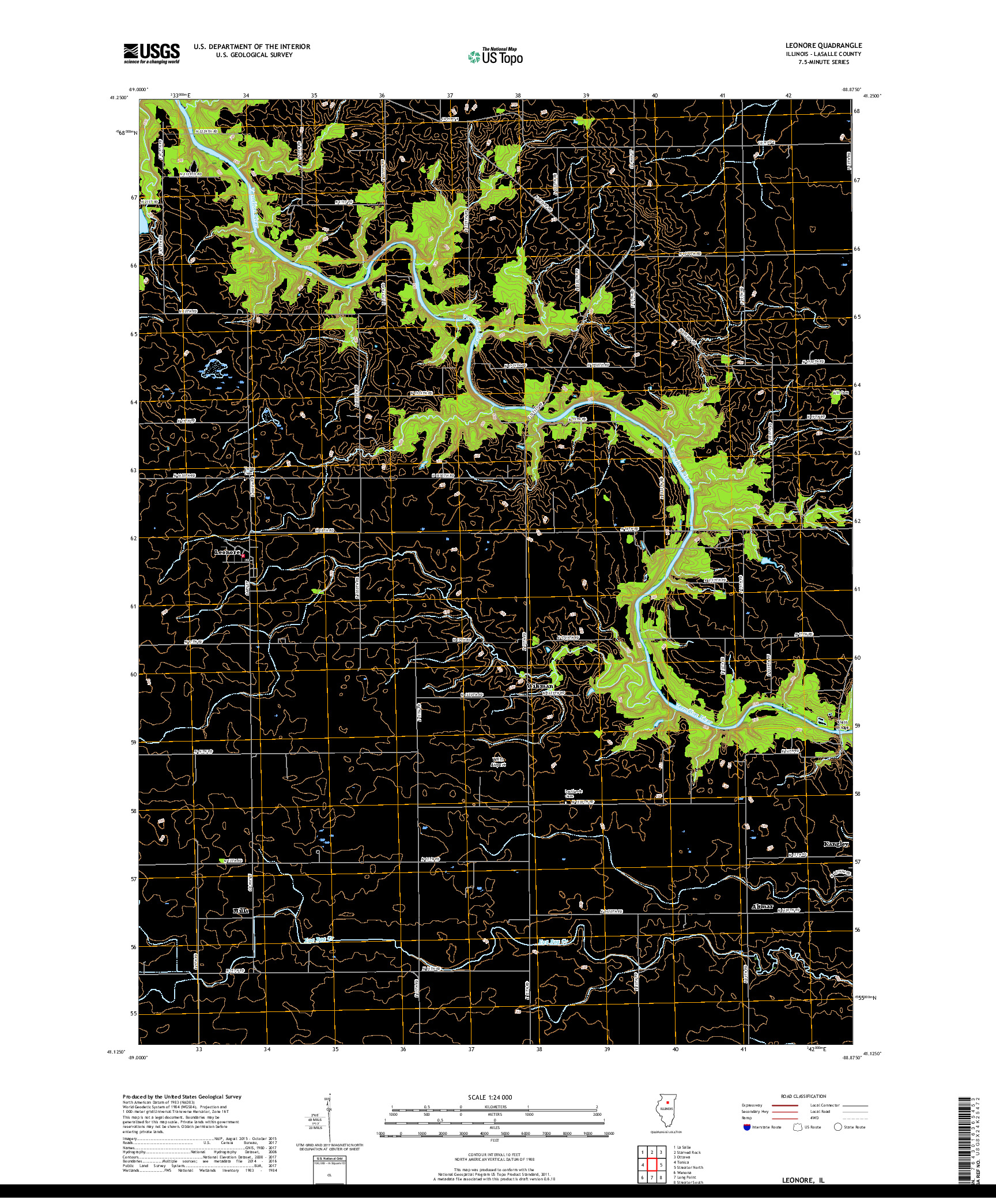USGS US TOPO 7.5-MINUTE MAP FOR LEONORE, IL 2018
