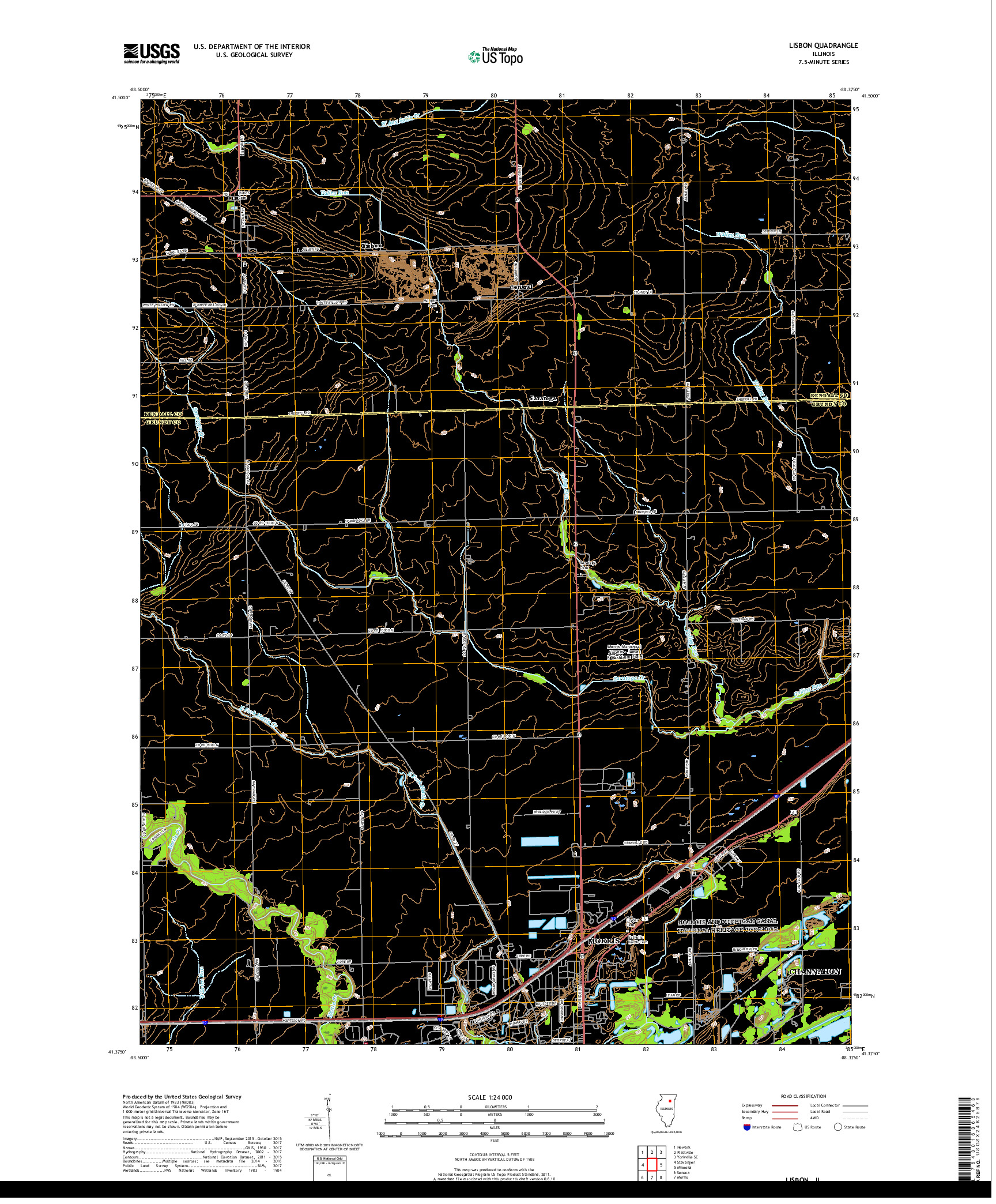 USGS US TOPO 7.5-MINUTE MAP FOR LISBON, IL 2018
