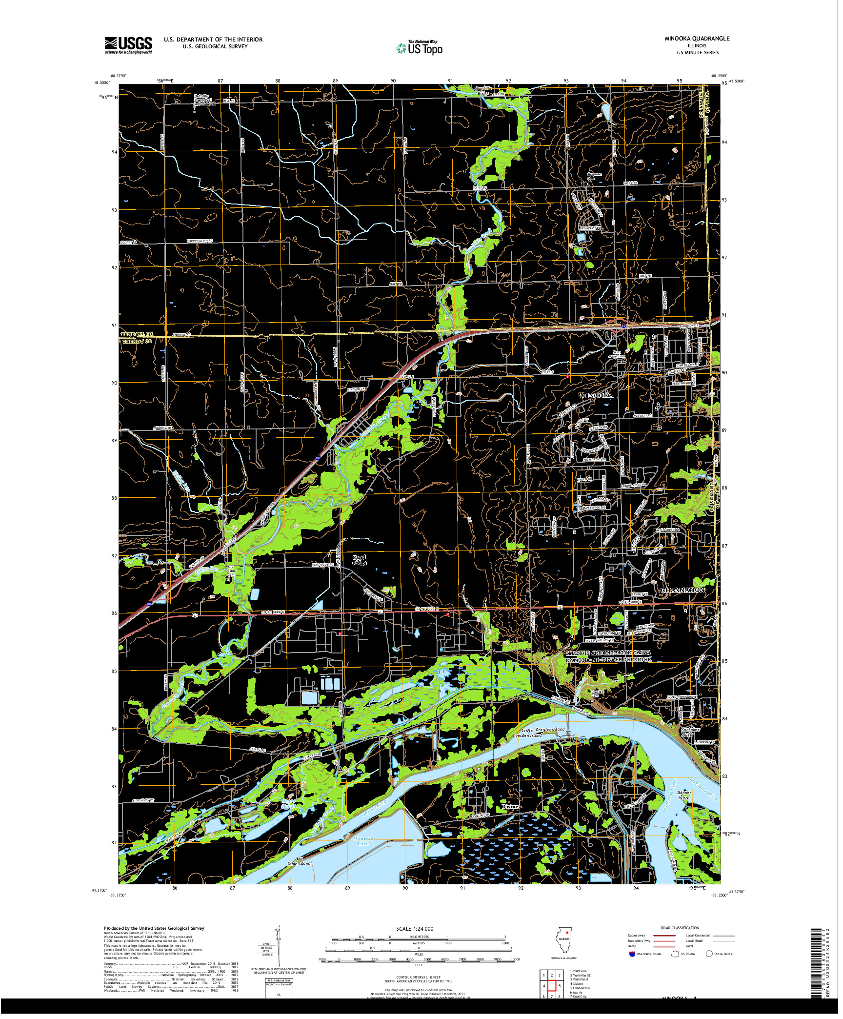 USGS US TOPO 7.5-MINUTE MAP FOR MINOOKA, IL 2018