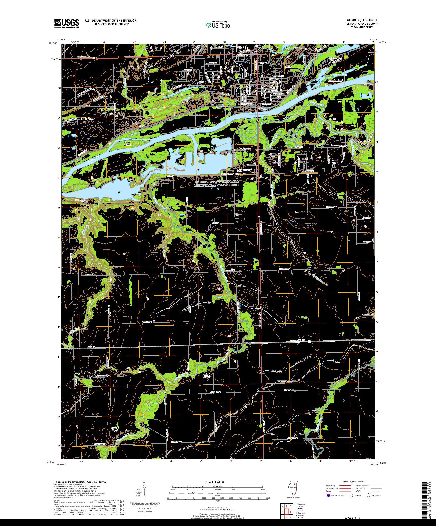 USGS US TOPO 7.5-MINUTE MAP FOR MORRIS, IL 2018