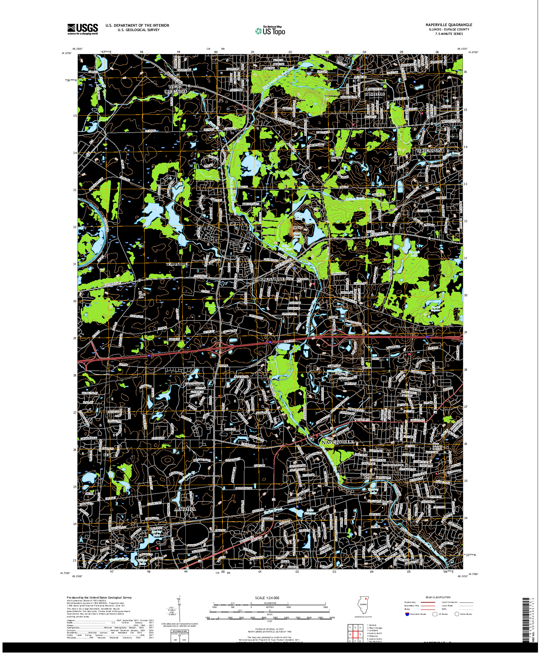 USGS US TOPO 7.5-MINUTE MAP FOR NAPERVILLE, IL 2018