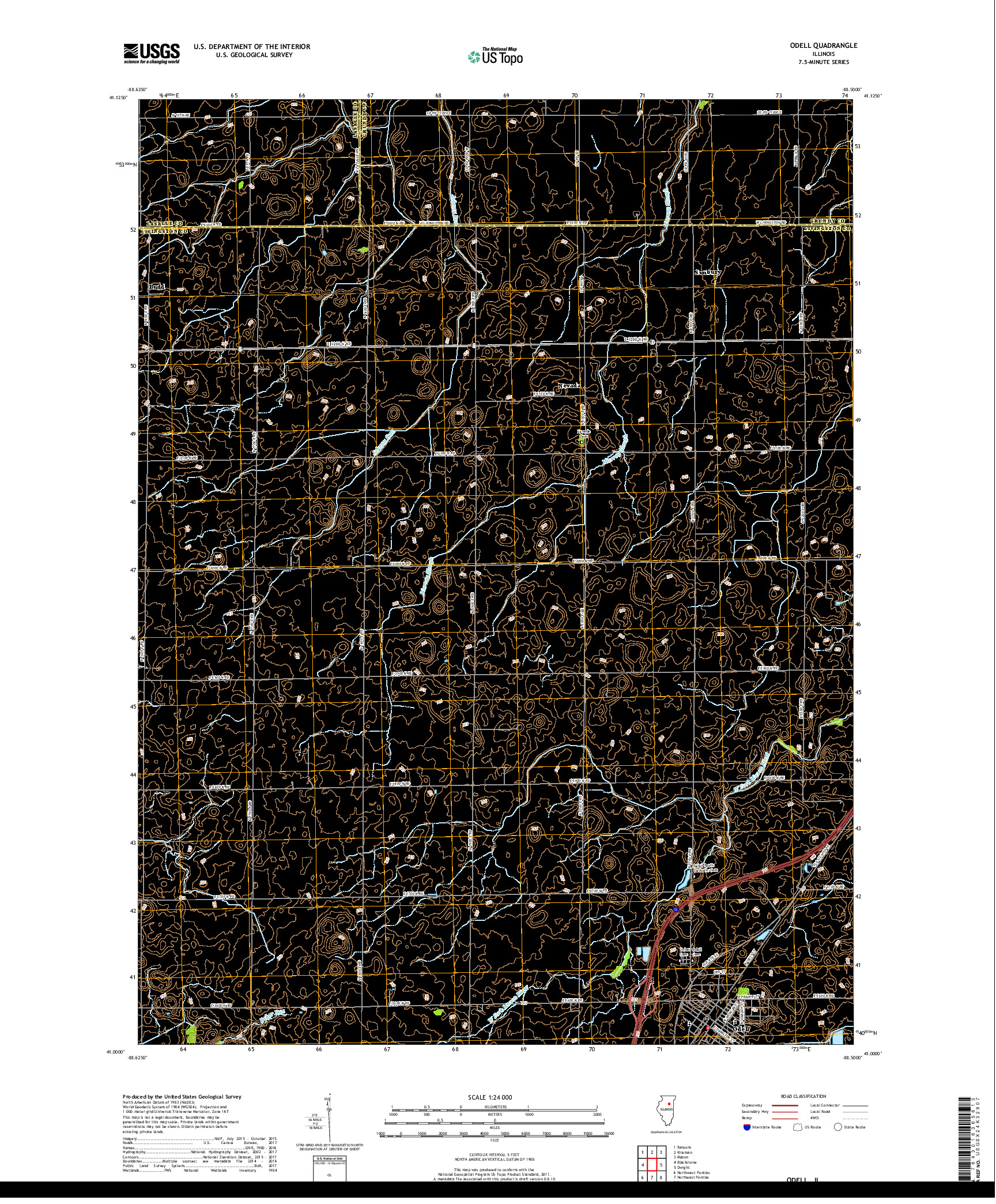 USGS US TOPO 7.5-MINUTE MAP FOR ODELL, IL 2018