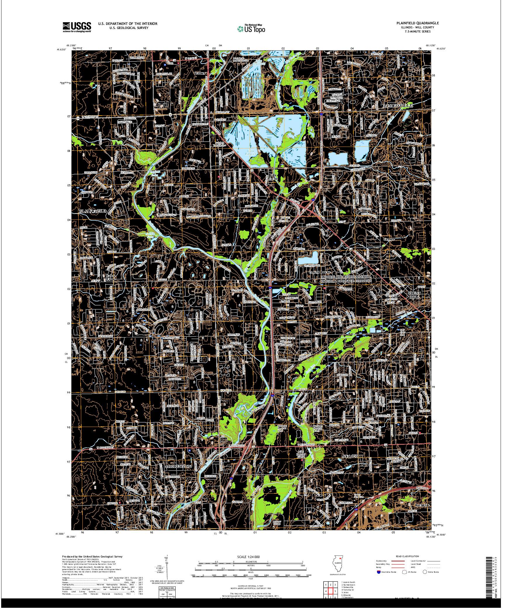 USGS US TOPO 7.5-MINUTE MAP FOR PLAINFIELD, IL 2018