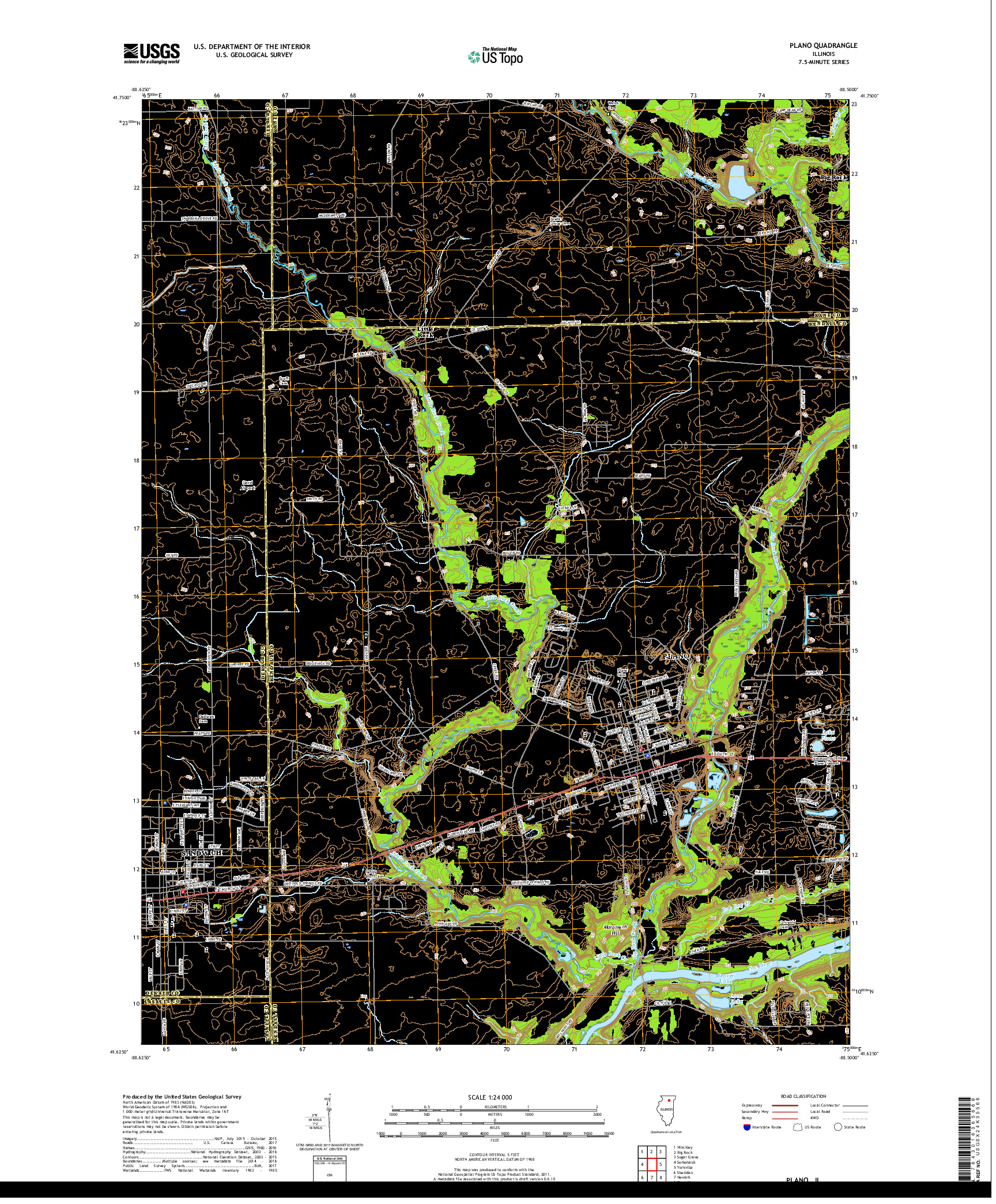 USGS US TOPO 7.5-MINUTE MAP FOR PLANO, IL 2018
