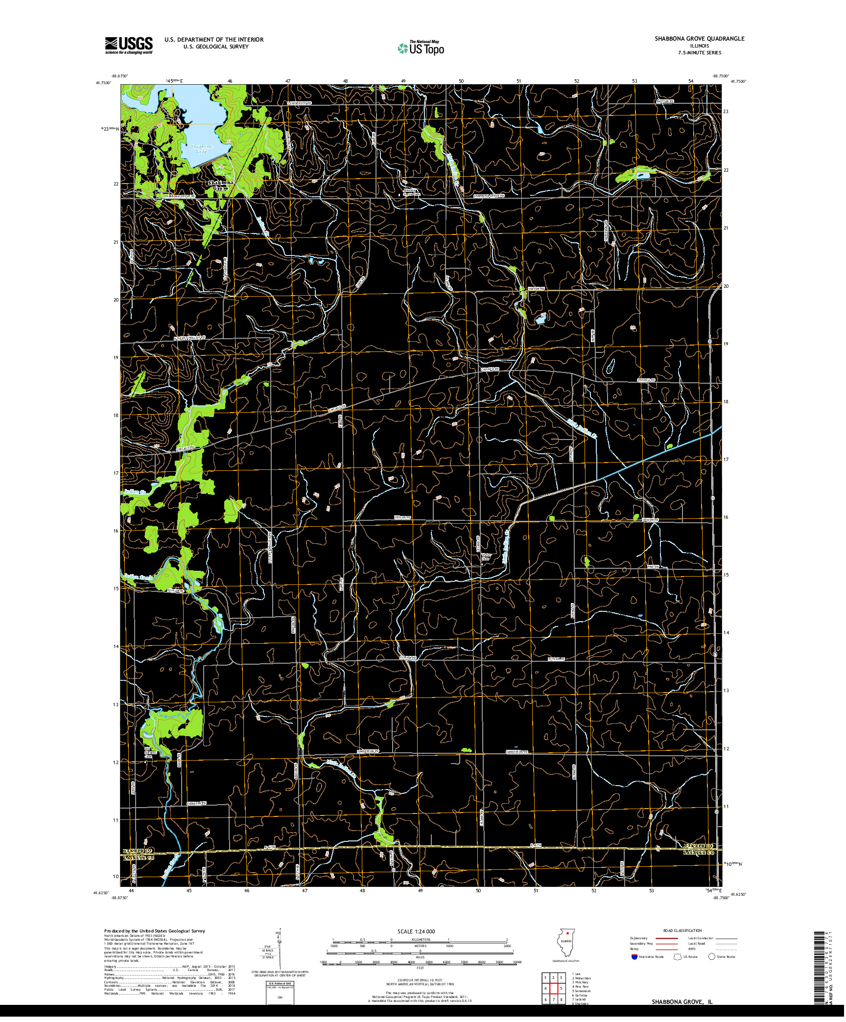USGS US TOPO 7.5-MINUTE MAP FOR SHABBONA GROVE, IL 2018