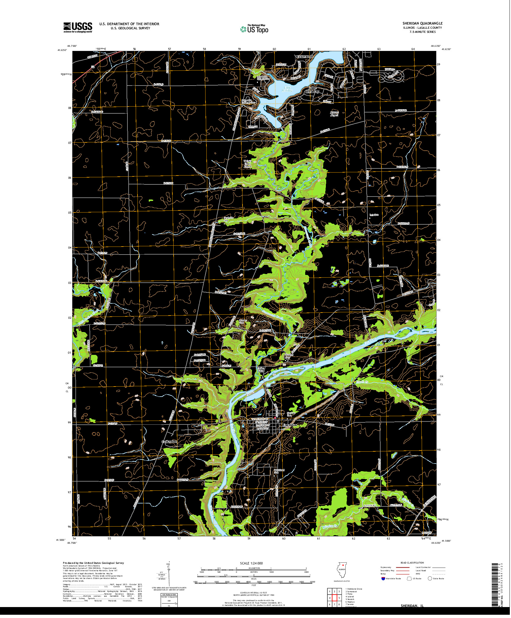 USGS US TOPO 7.5-MINUTE MAP FOR SHERIDAN, IL 2018