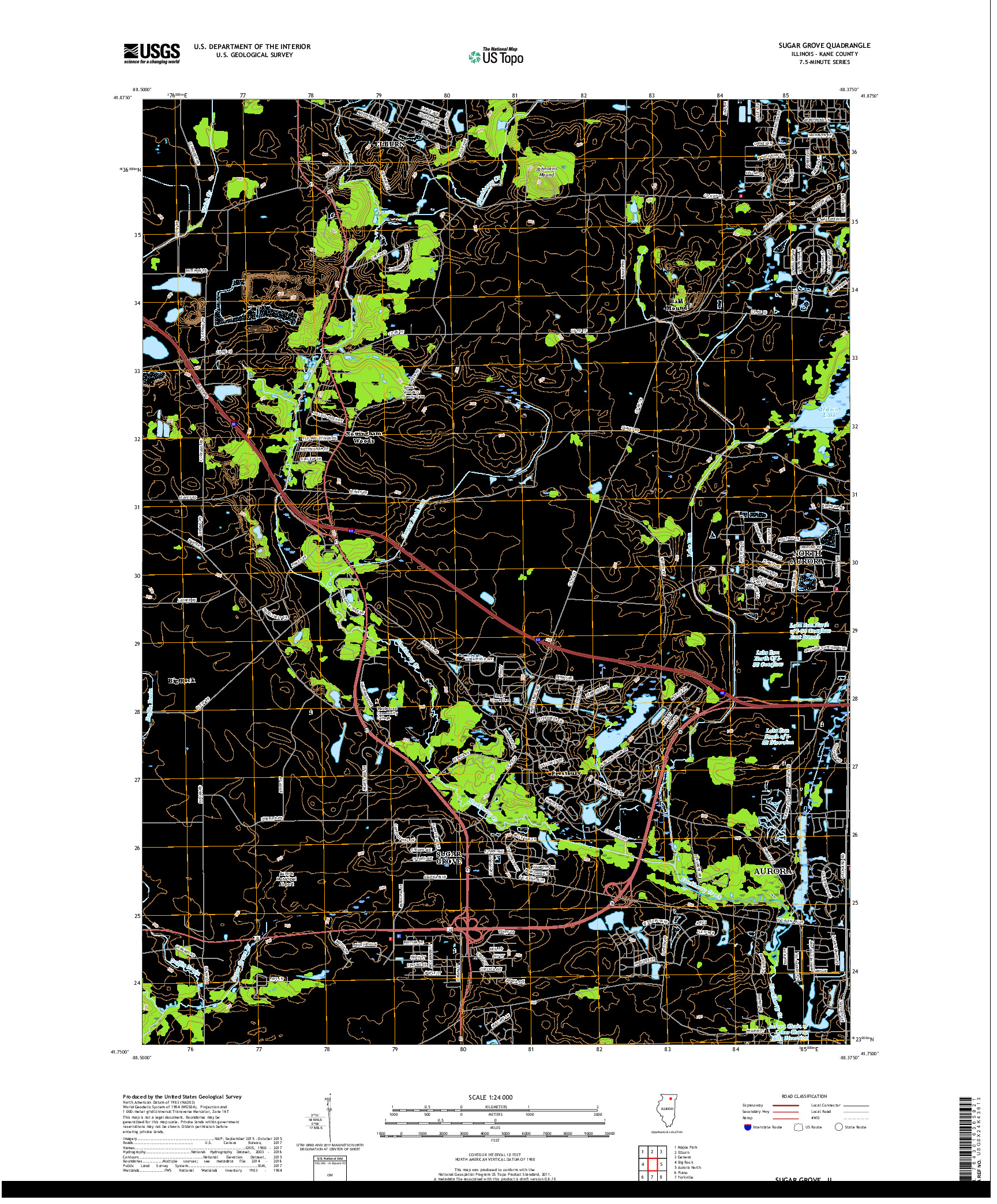 USGS US TOPO 7.5-MINUTE MAP FOR SUGAR GROVE, IL 2018