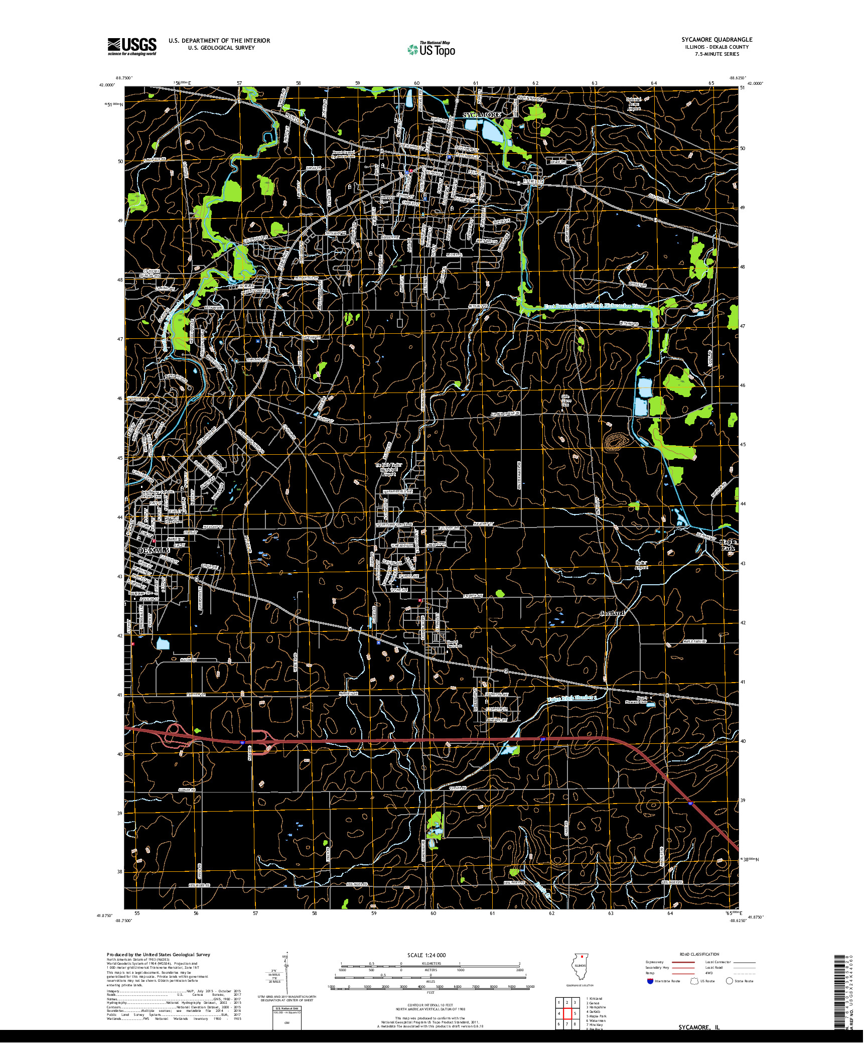 USGS US TOPO 7.5-MINUTE MAP FOR SYCAMORE, IL 2018