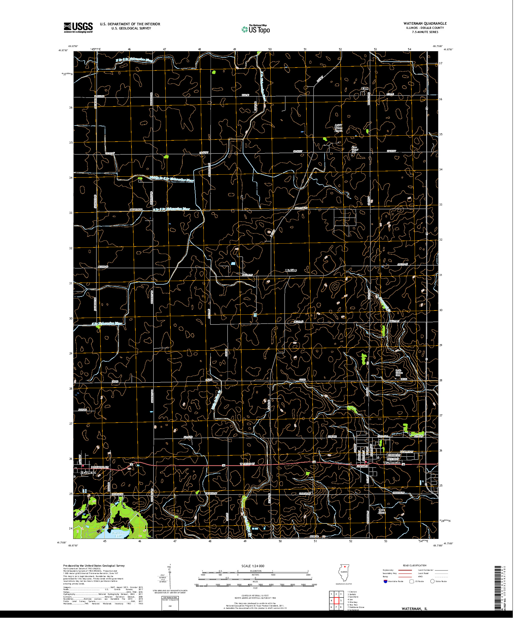 USGS US TOPO 7.5-MINUTE MAP FOR WATERMAN, IL 2018