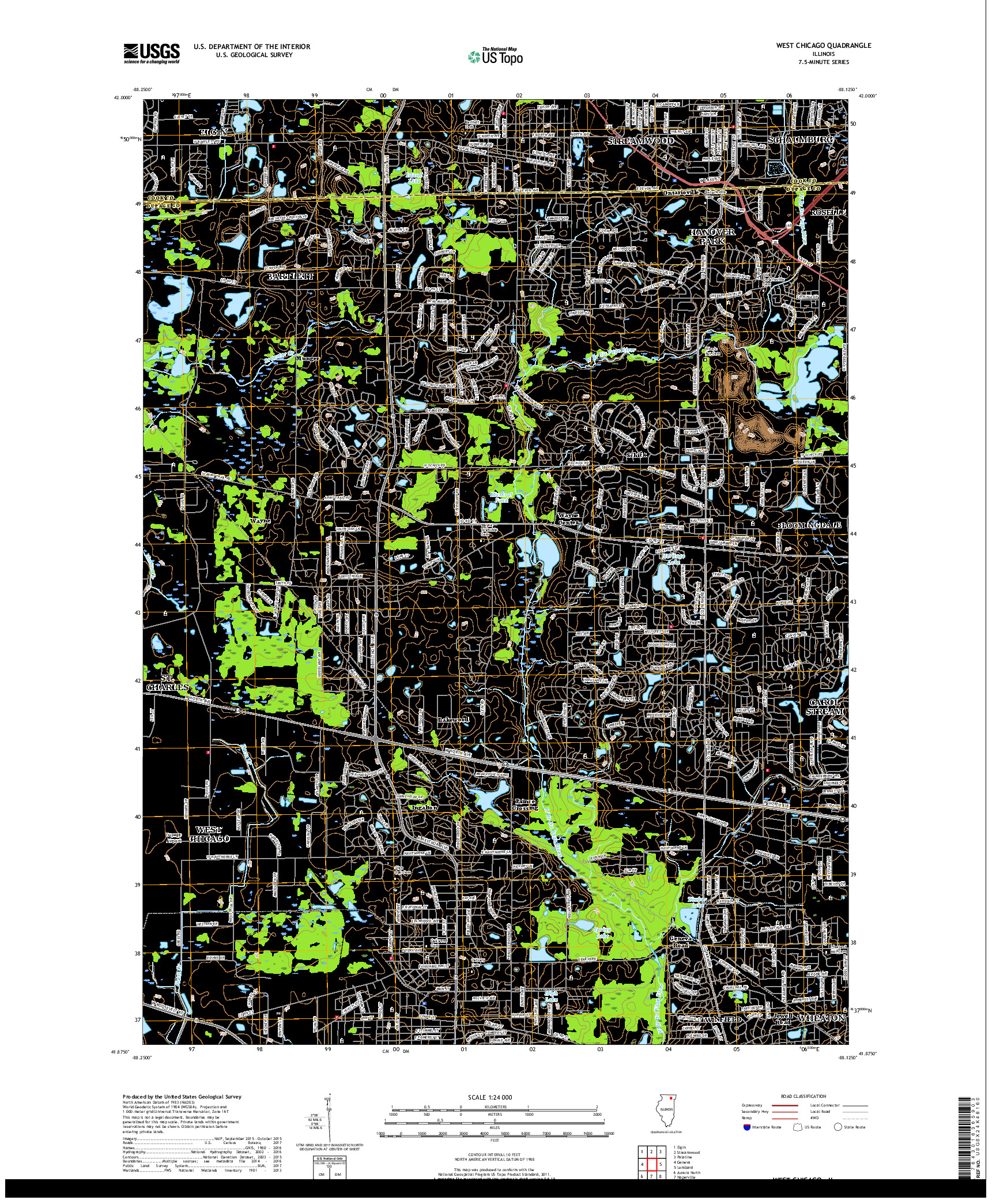 USGS US TOPO 7.5-MINUTE MAP FOR WEST CHICAGO, IL 2018