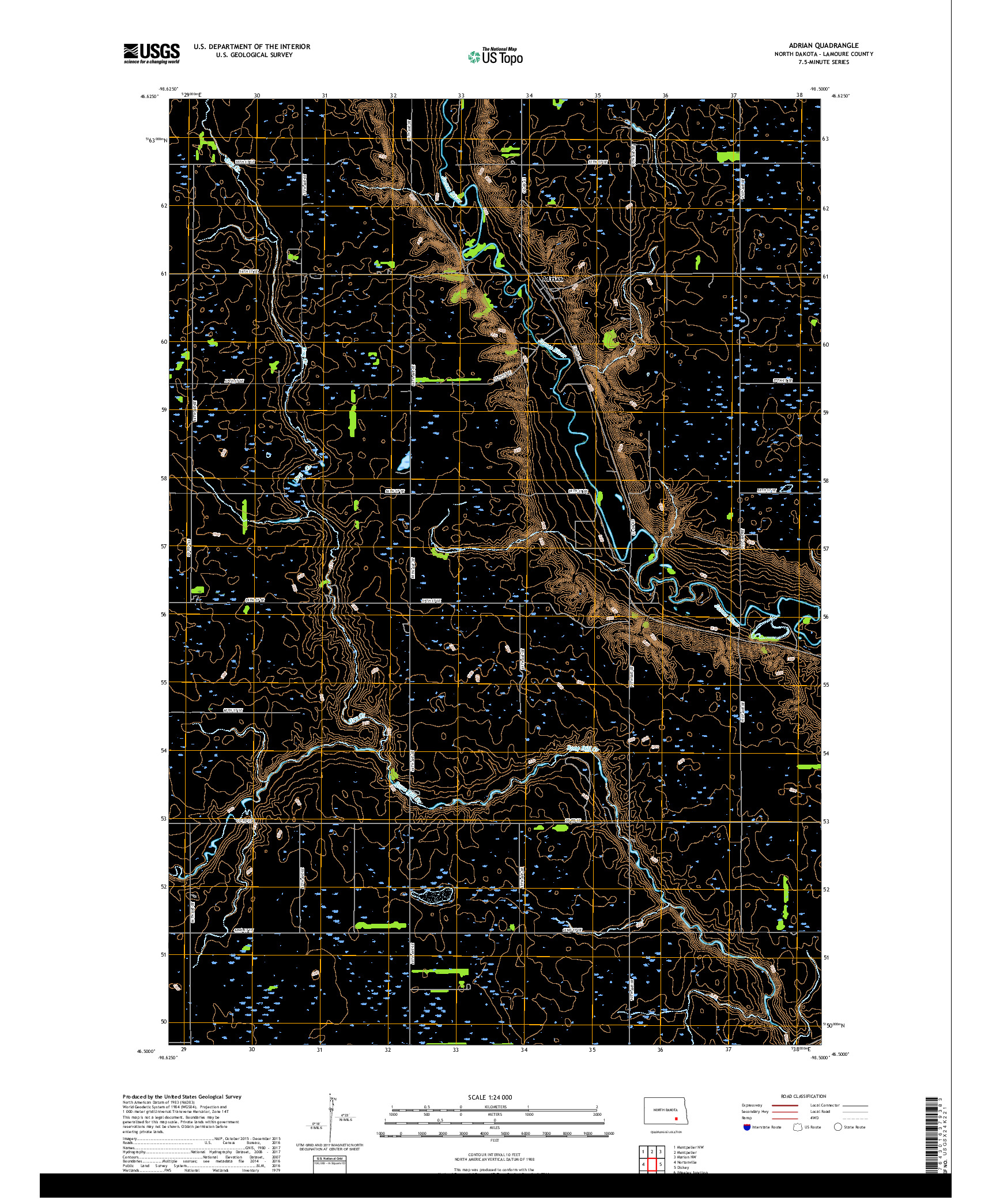 USGS US TOPO 7.5-MINUTE MAP FOR ADRIAN, ND 2018