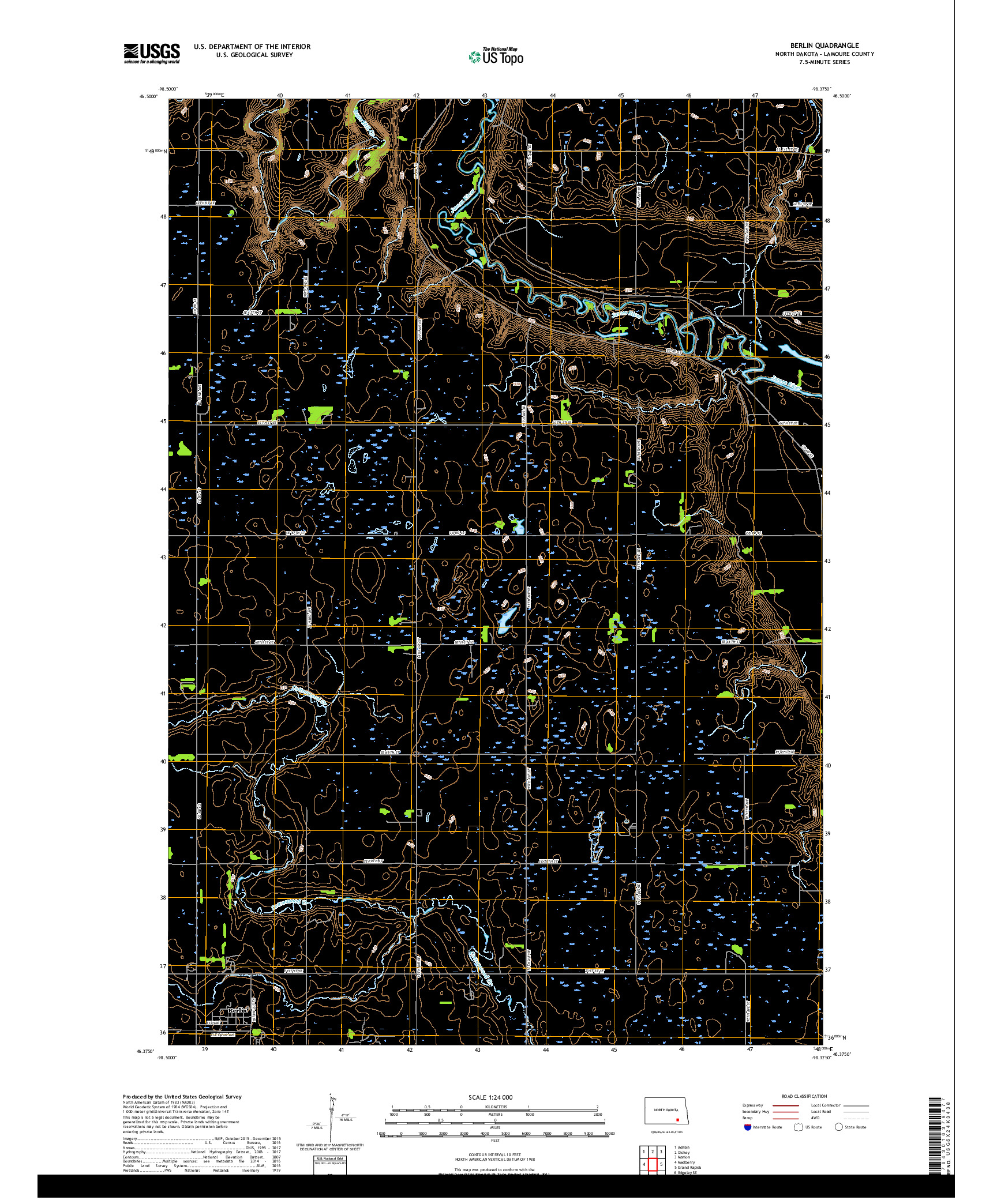 USGS US TOPO 7.5-MINUTE MAP FOR BERLIN, ND 2018