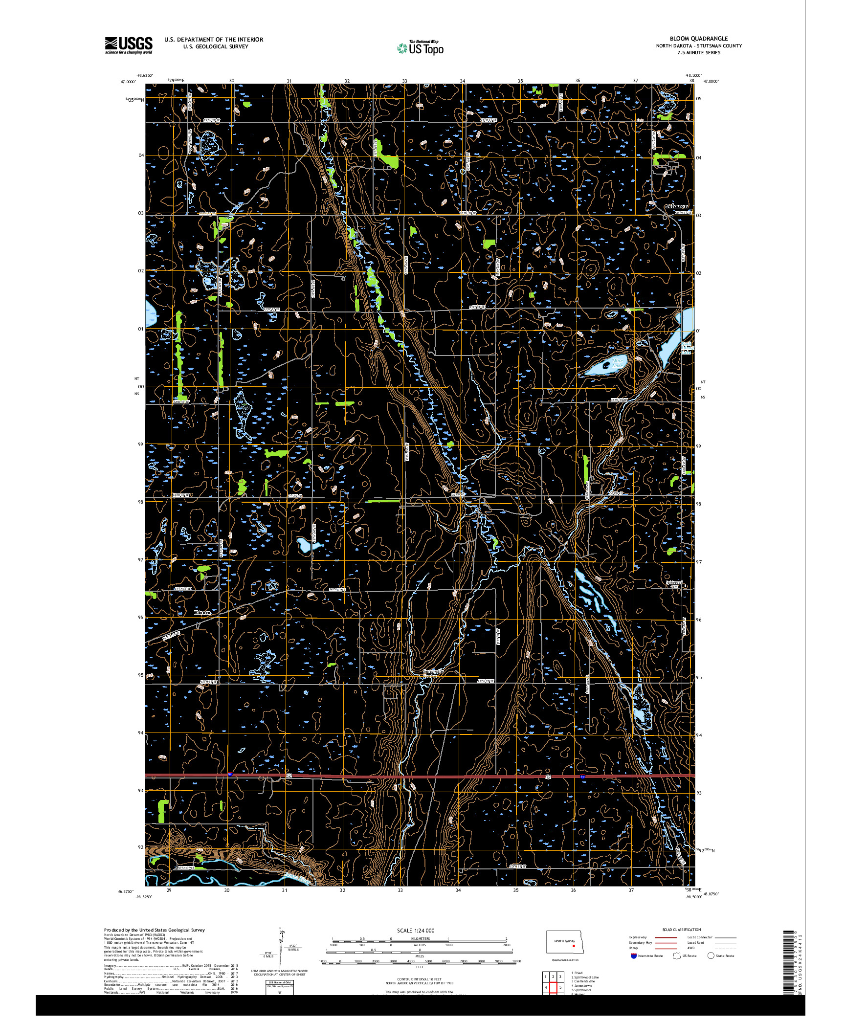 USGS US TOPO 7.5-MINUTE MAP FOR BLOOM, ND 2018