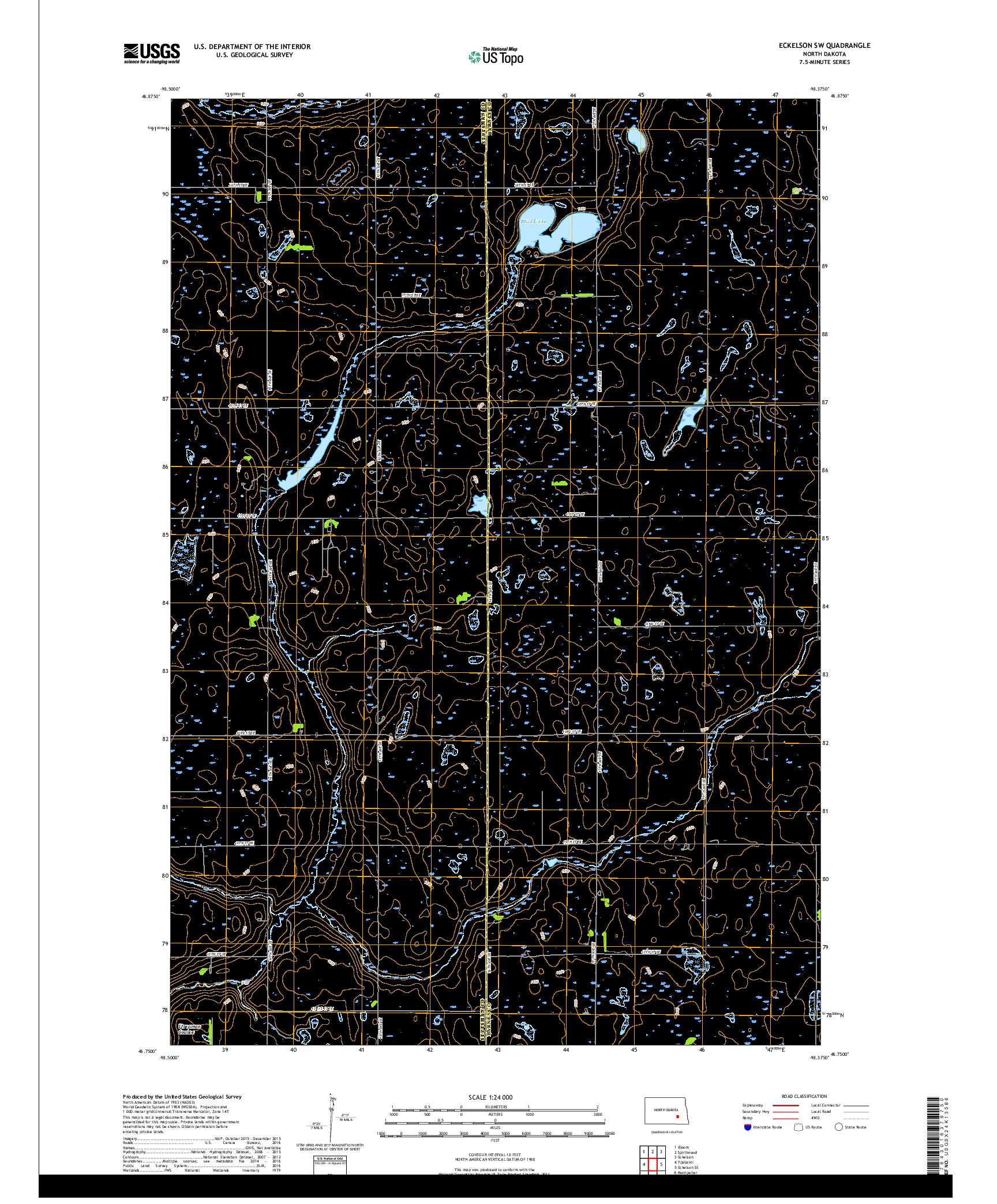 USGS US TOPO 7.5-MINUTE MAP FOR ECKELSON SW, ND 2018