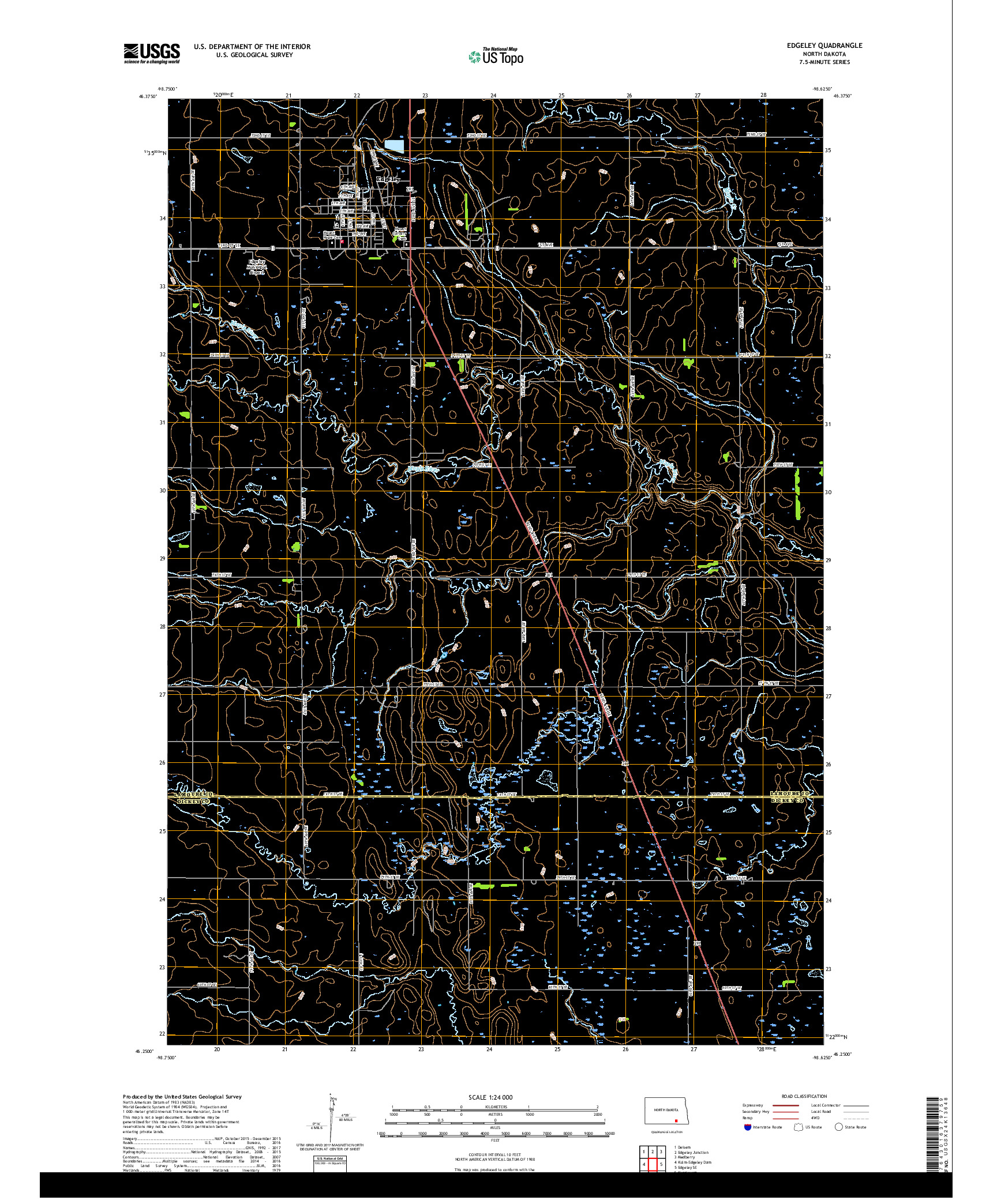 USGS US TOPO 7.5-MINUTE MAP FOR EDGELEY, ND 2018