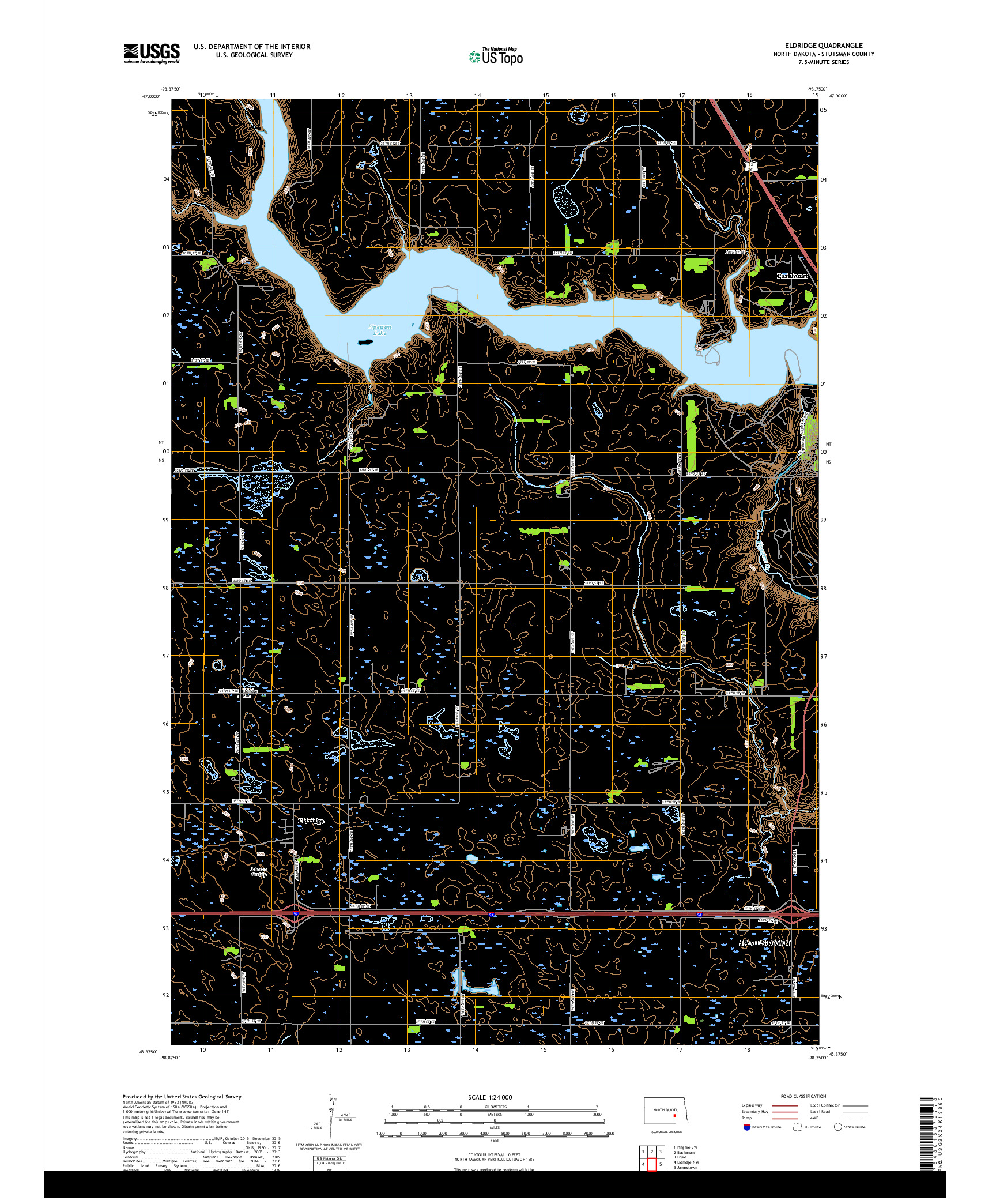 USGS US TOPO 7.5-MINUTE MAP FOR ELDRIDGE, ND 2018