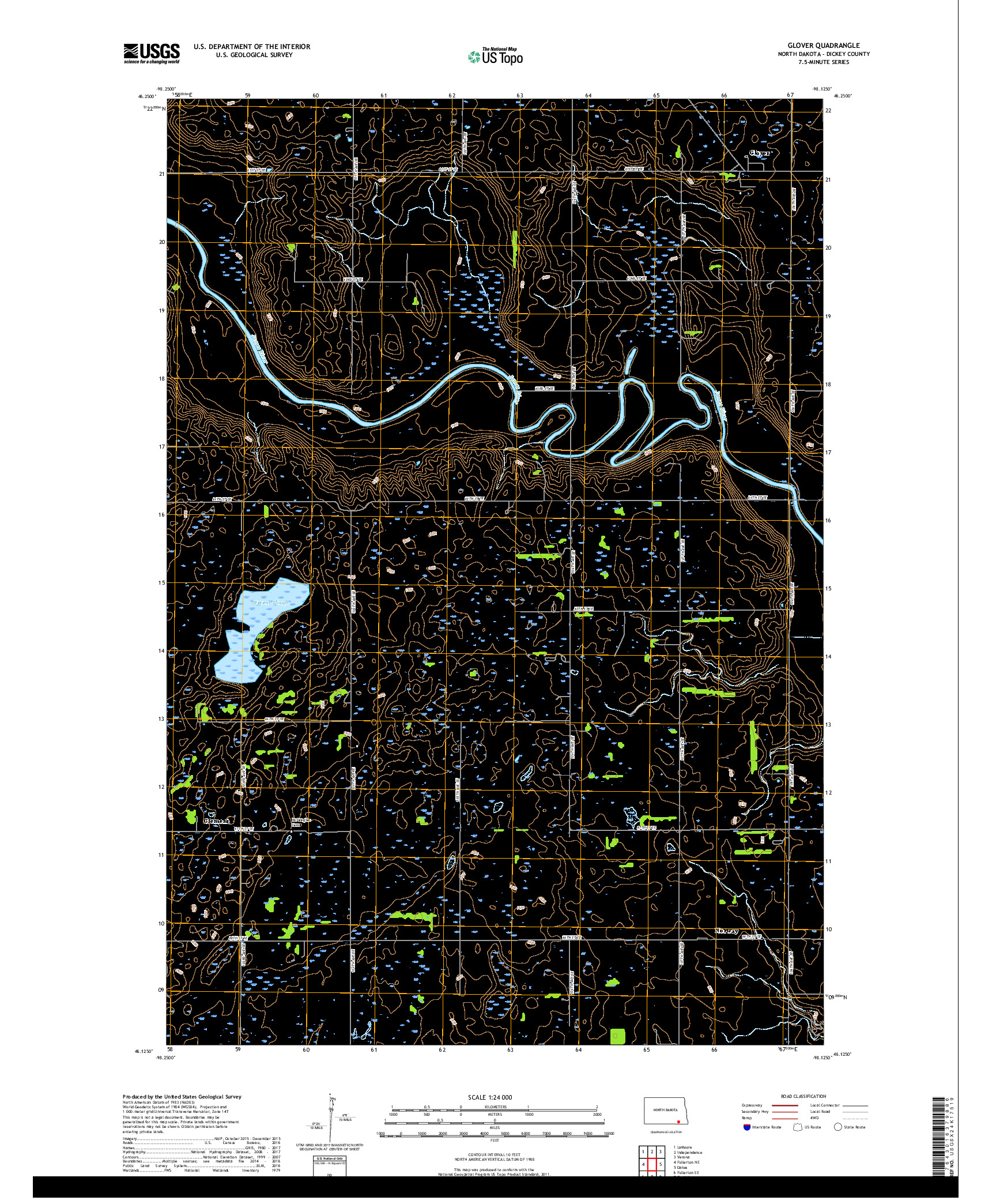 USGS US TOPO 7.5-MINUTE MAP FOR GLOVER, ND 2018