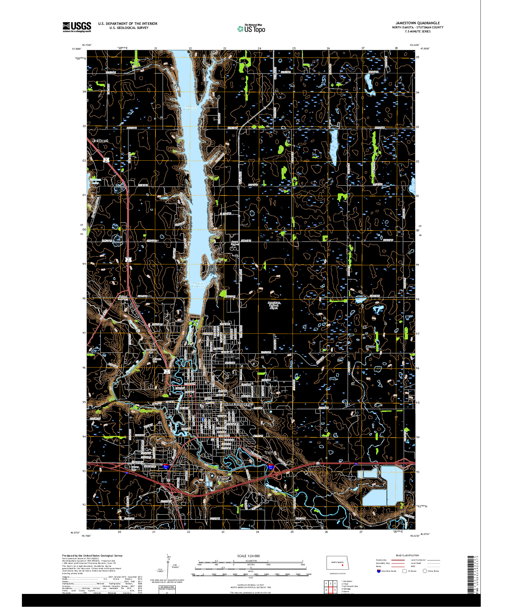 USGS US TOPO 7.5-MINUTE MAP FOR JAMESTOWN, ND 2018