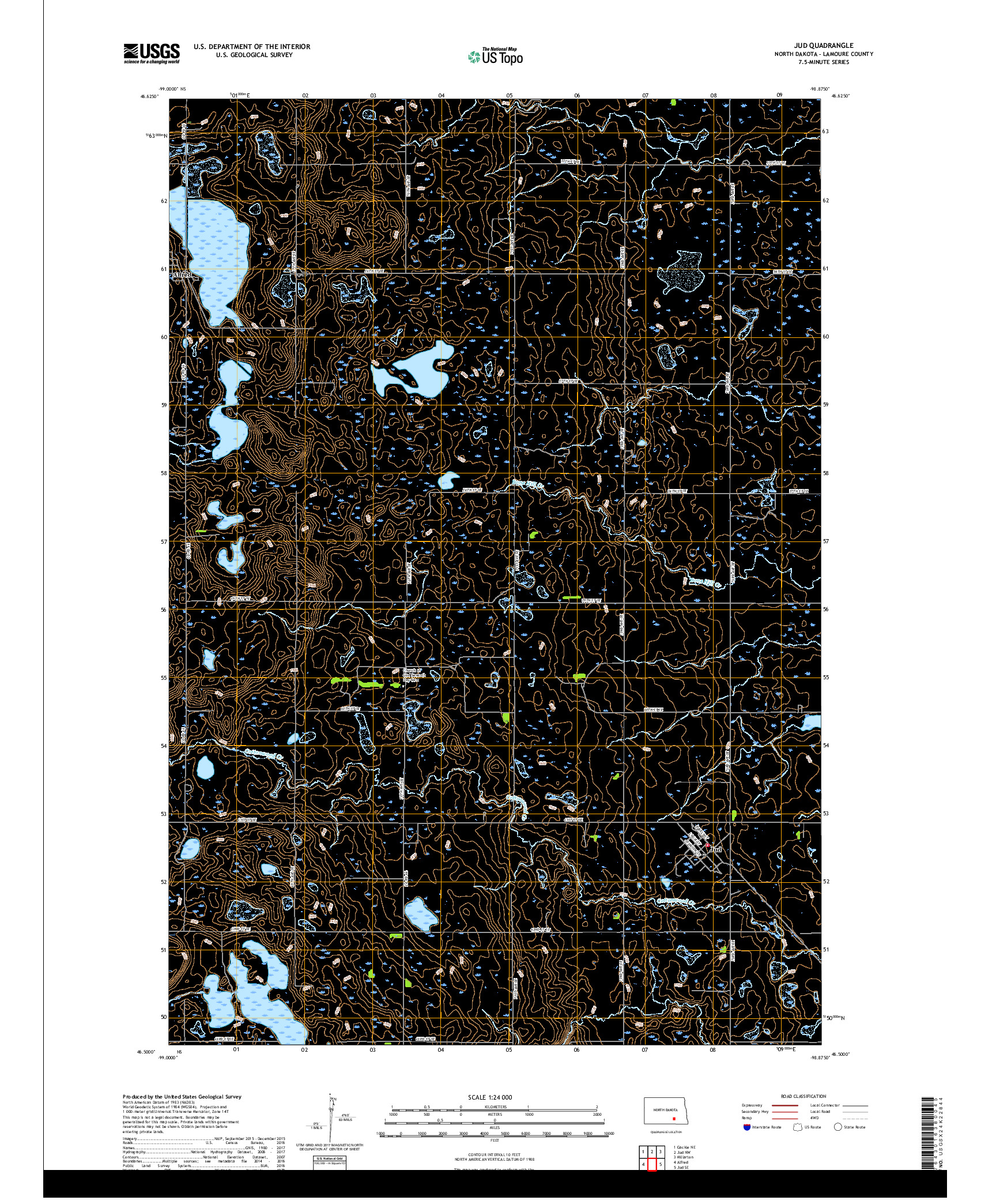 USGS US TOPO 7.5-MINUTE MAP FOR JUD, ND 2018