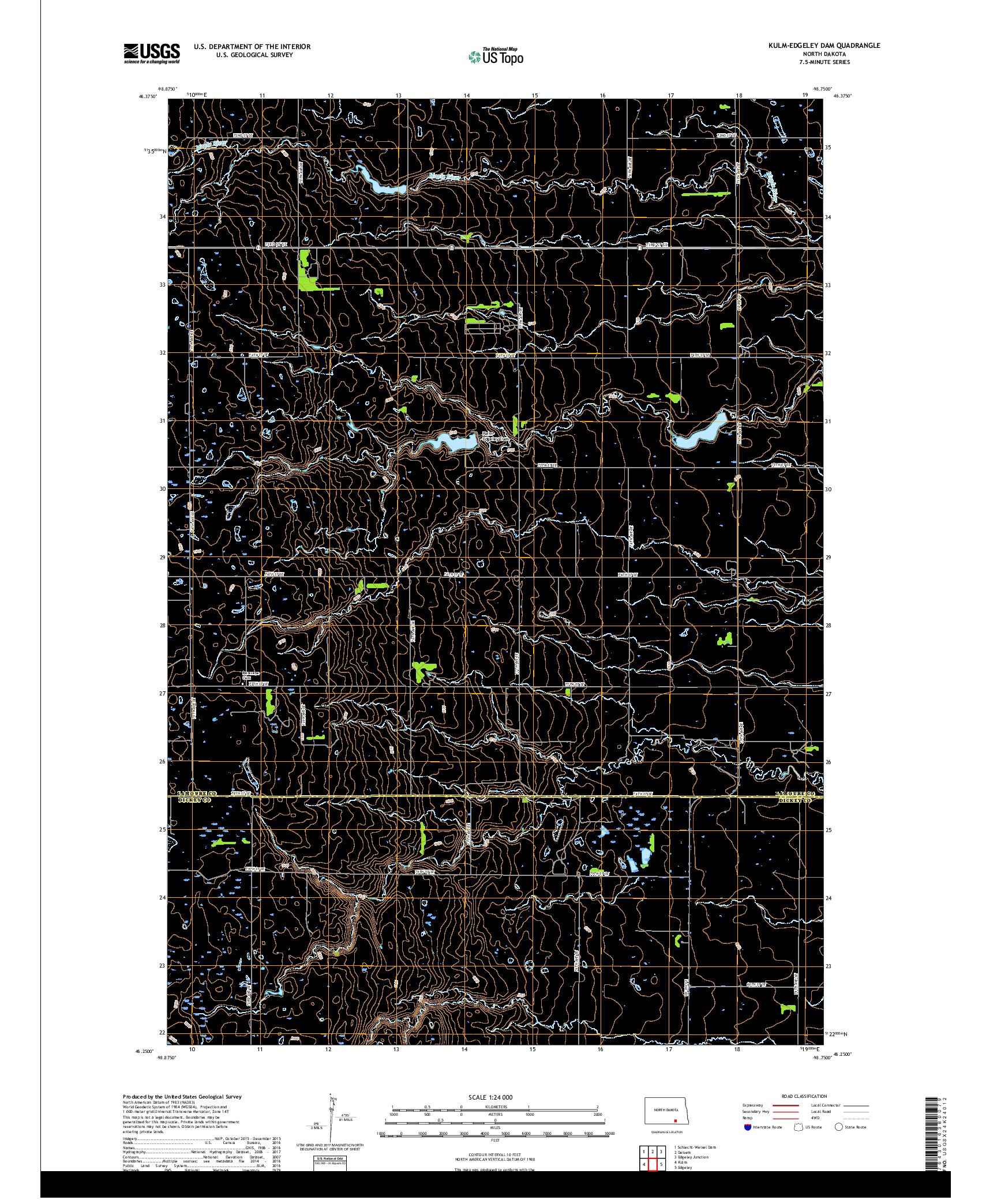 USGS US TOPO 7.5-MINUTE MAP FOR KULM-EDGELEY DAM, ND 2018