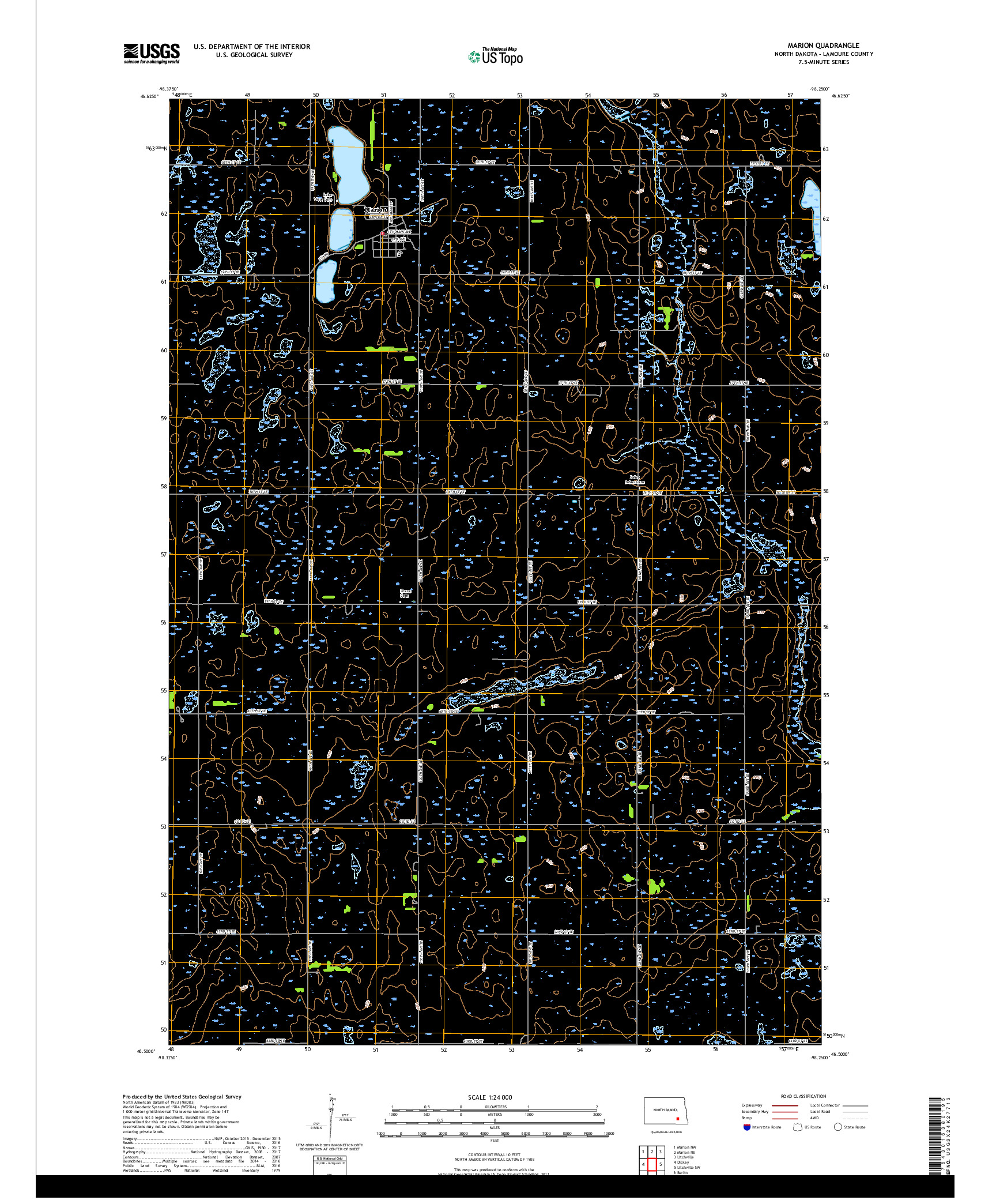 USGS US TOPO 7.5-MINUTE MAP FOR MARION, ND 2018