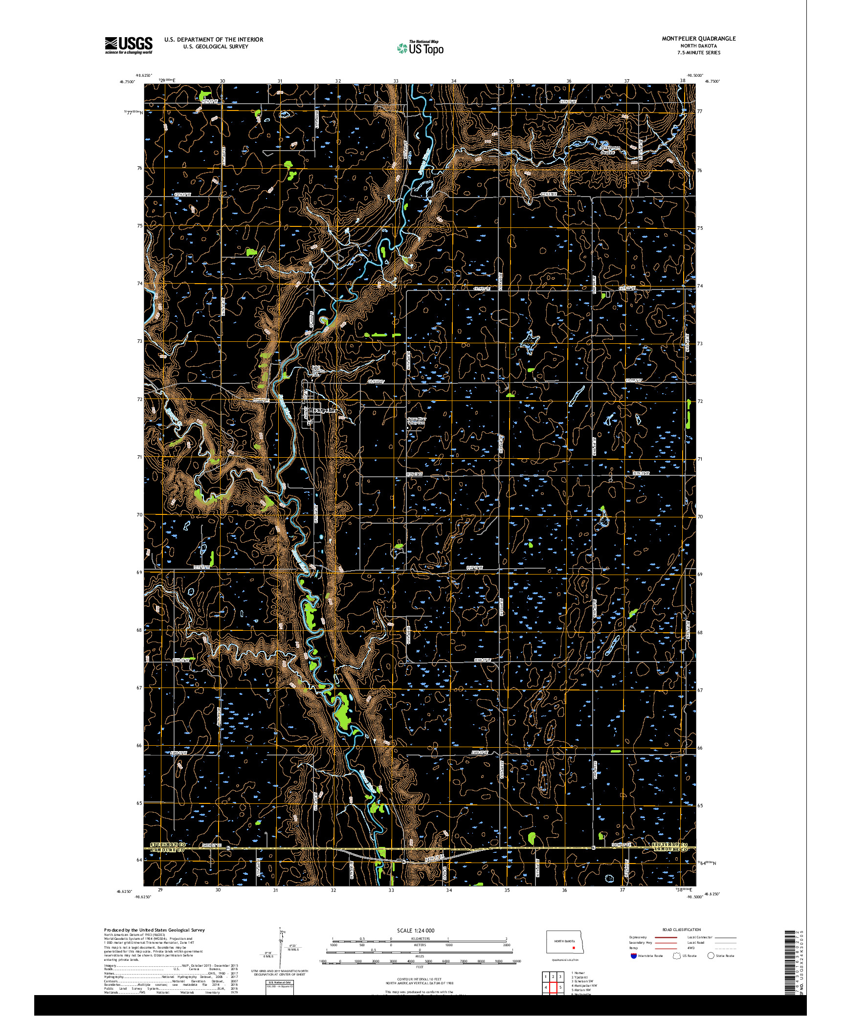 USGS US TOPO 7.5-MINUTE MAP FOR MONTPELIER, ND 2018