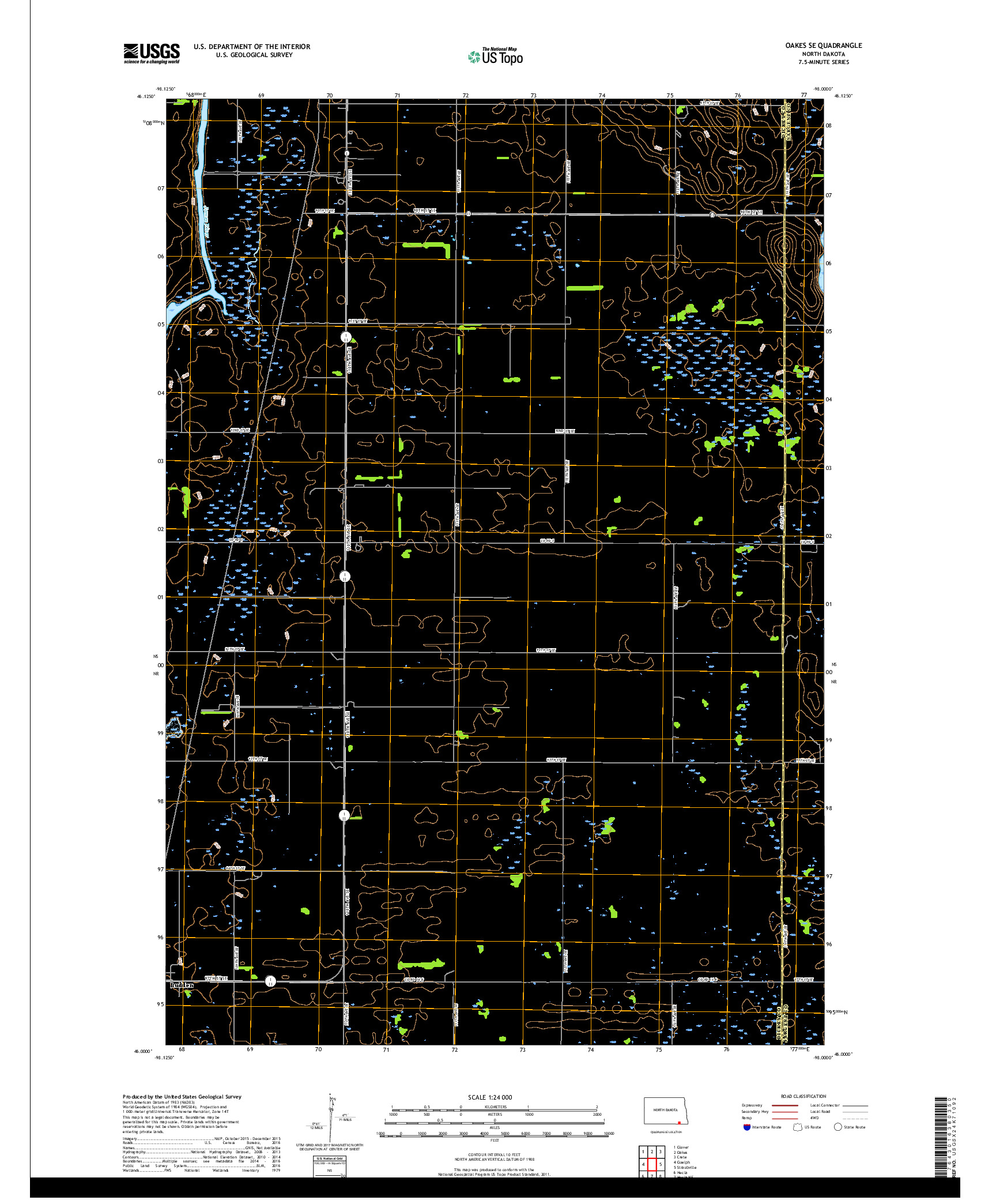 USGS US TOPO 7.5-MINUTE MAP FOR OAKES SE, ND 2018