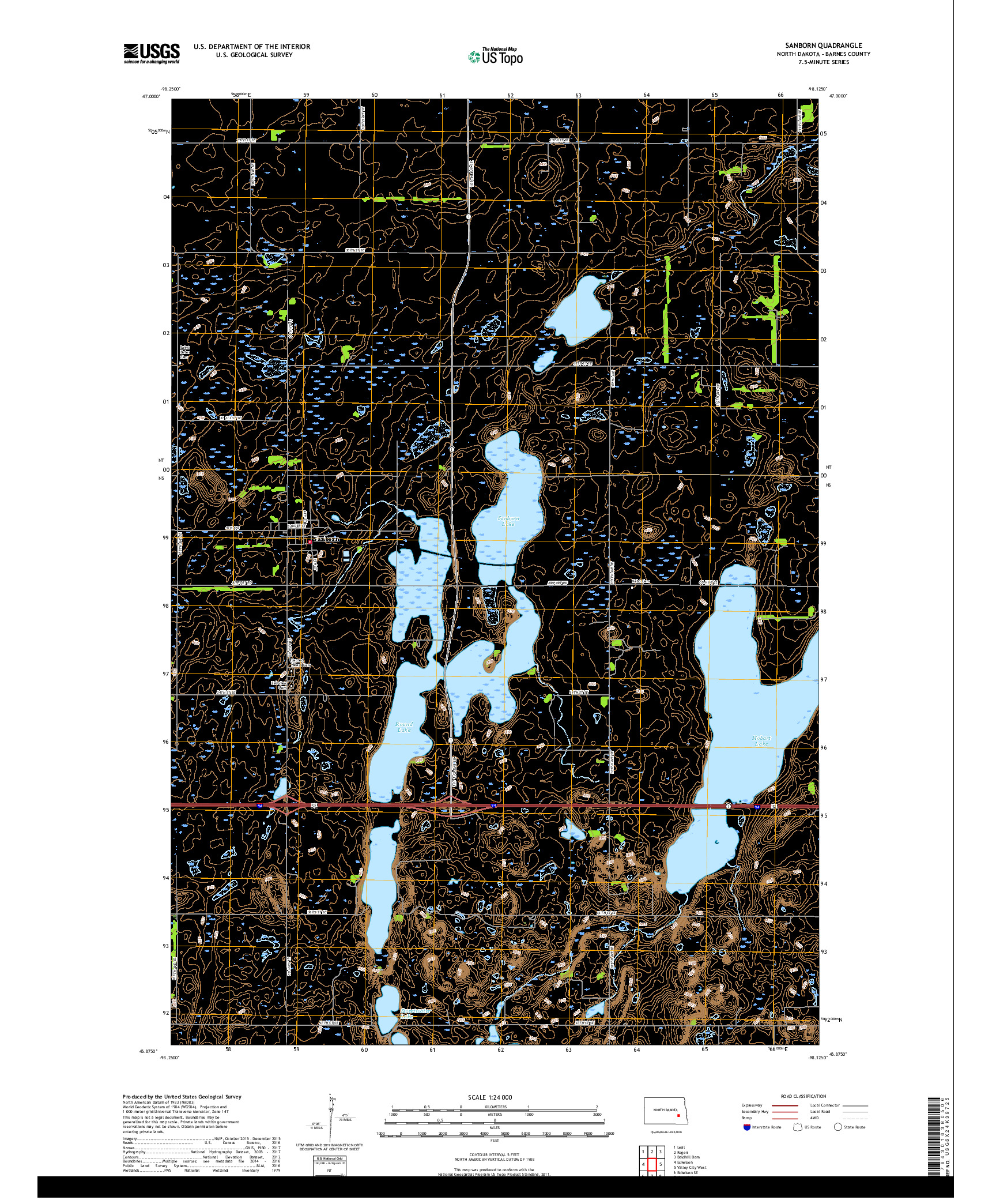 USGS US TOPO 7.5-MINUTE MAP FOR SANBORN, ND 2018