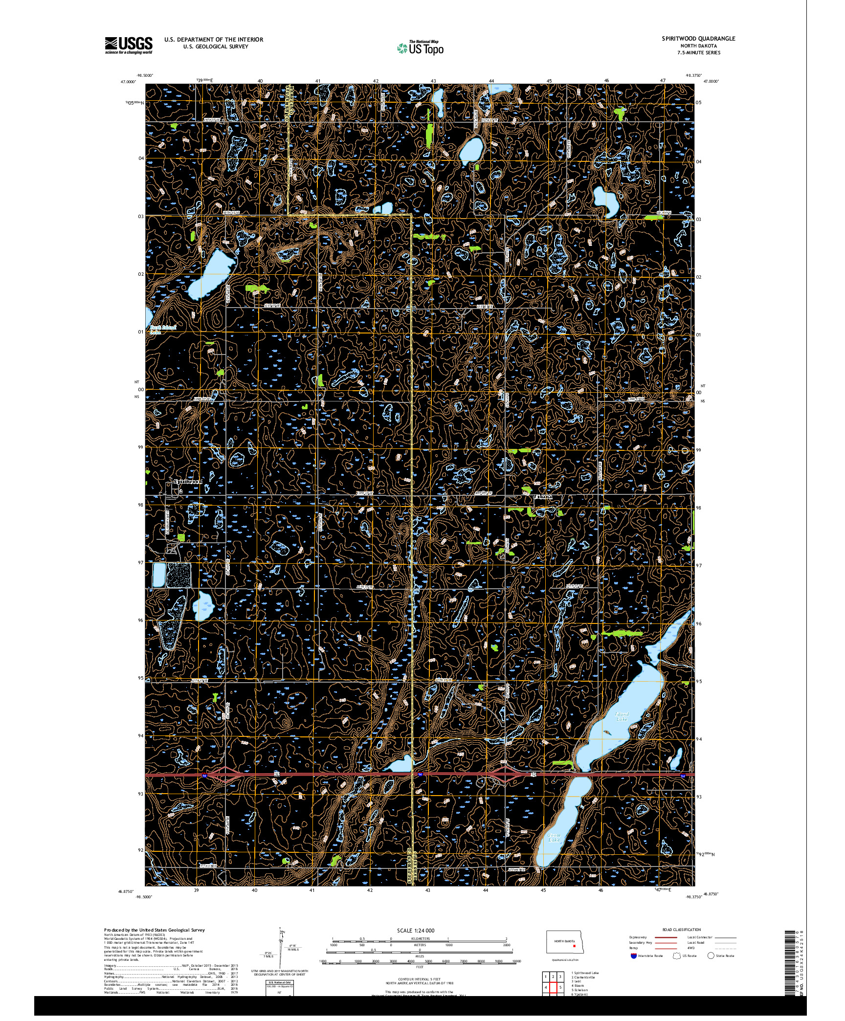 USGS US TOPO 7.5-MINUTE MAP FOR SPIRITWOOD, ND 2018