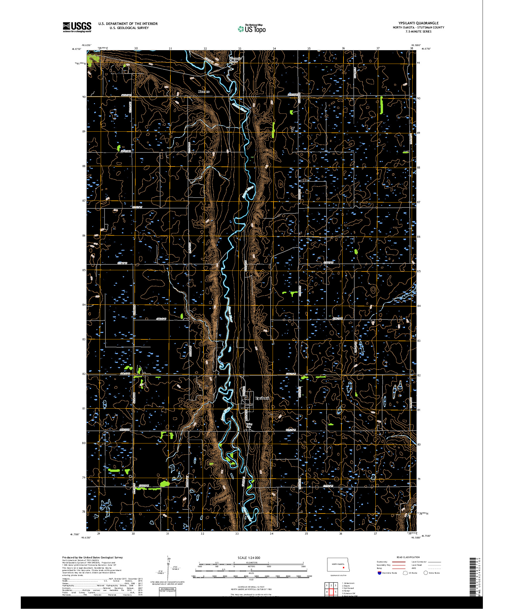 USGS US TOPO 7.5-MINUTE MAP FOR YPSILANTI, ND 2018