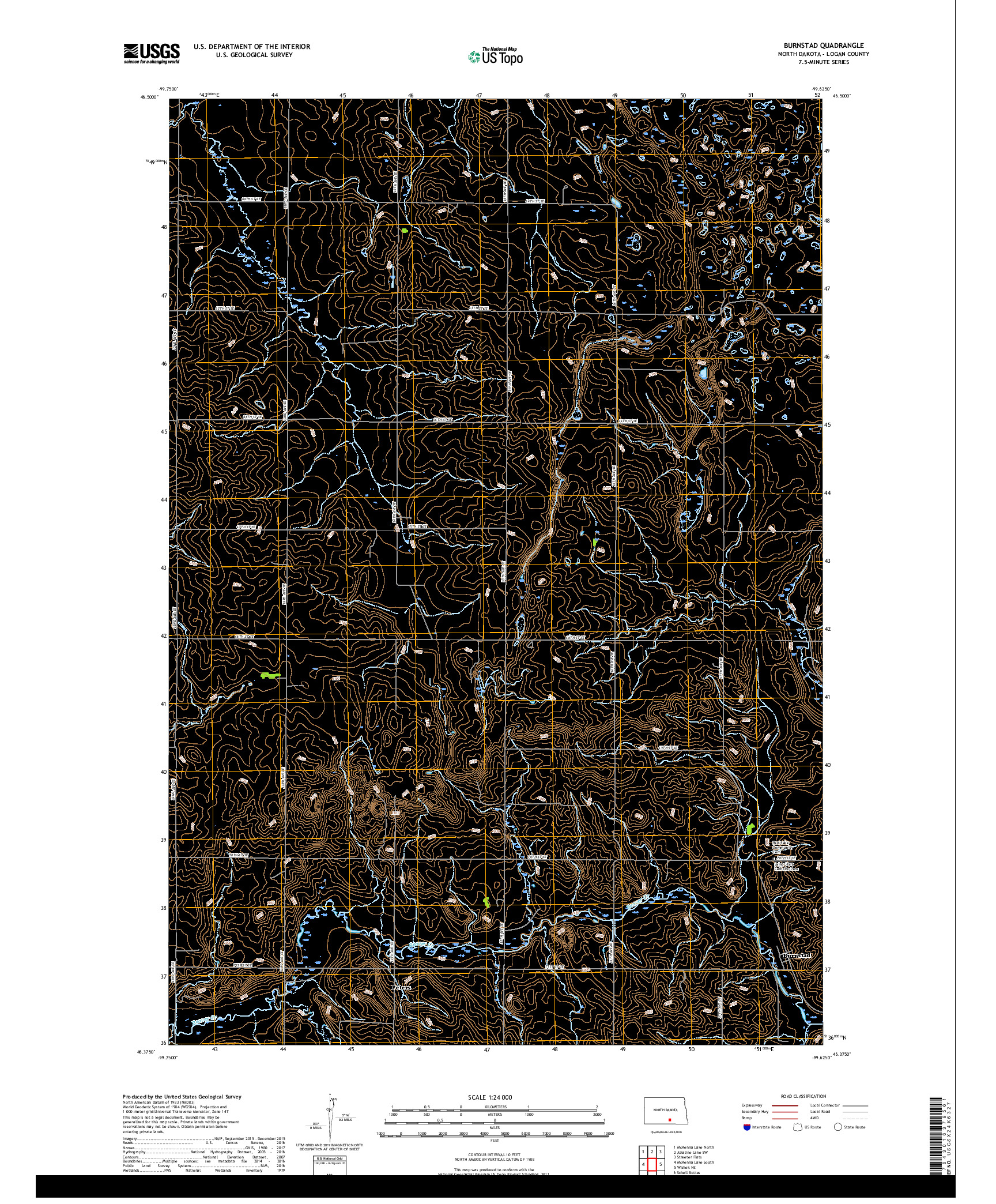 USGS US TOPO 7.5-MINUTE MAP FOR BURNSTAD, ND 2018