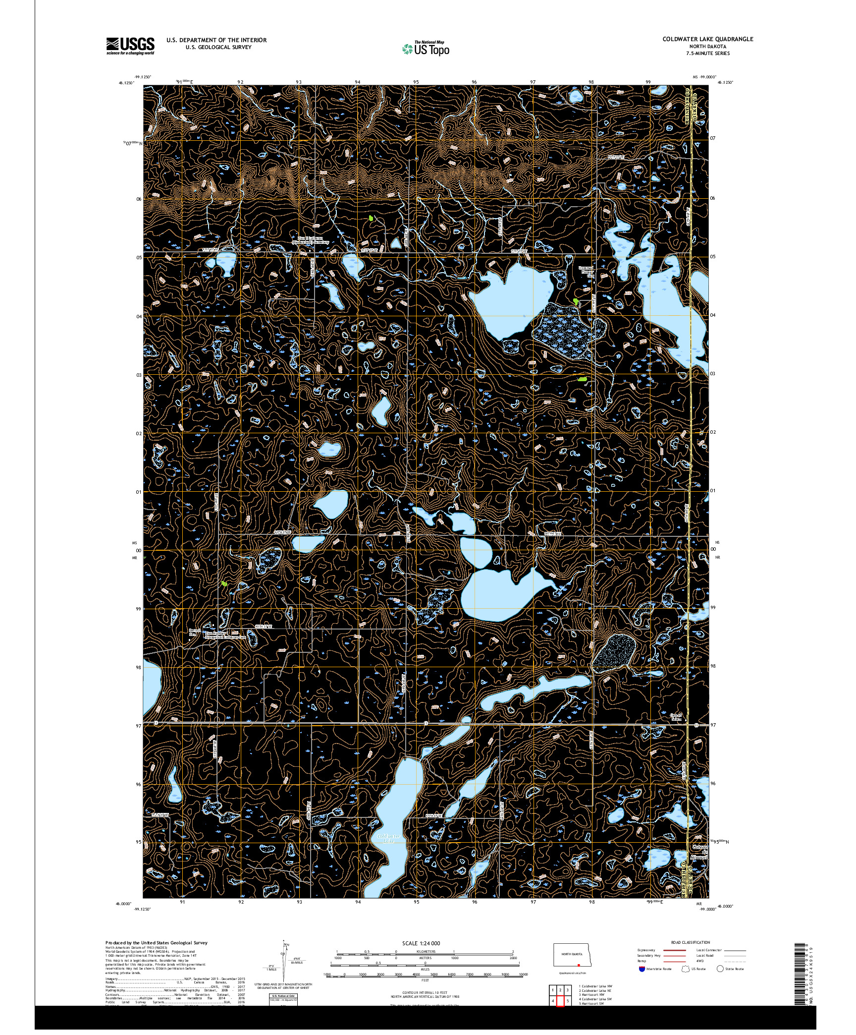 USGS US TOPO 7.5-MINUTE MAP FOR COLDWATER LAKE, ND 2018