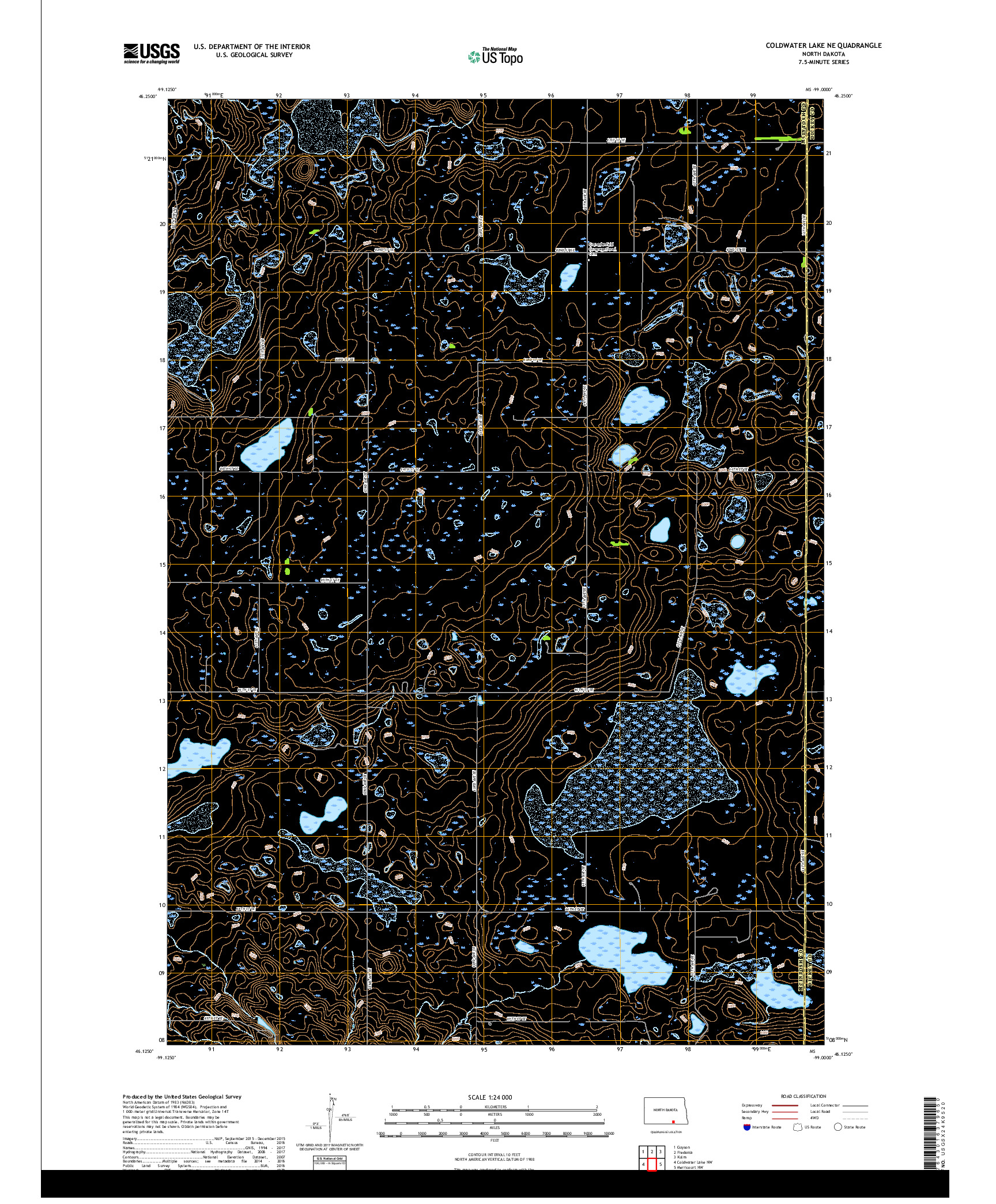 USGS US TOPO 7.5-MINUTE MAP FOR COLDWATER LAKE NE, ND 2018