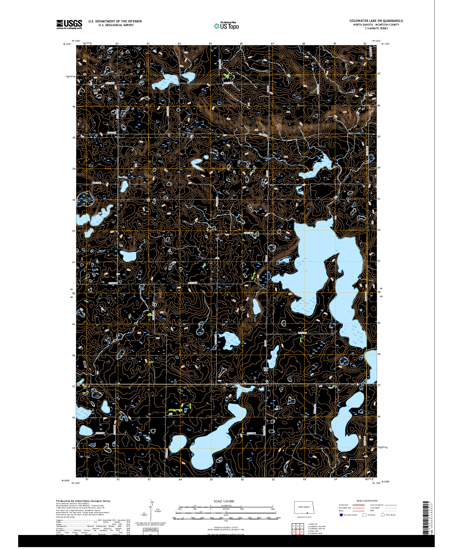 USGS US TOPO 7.5-MINUTE MAP FOR COLDWATER LAKE SW, ND 2018
