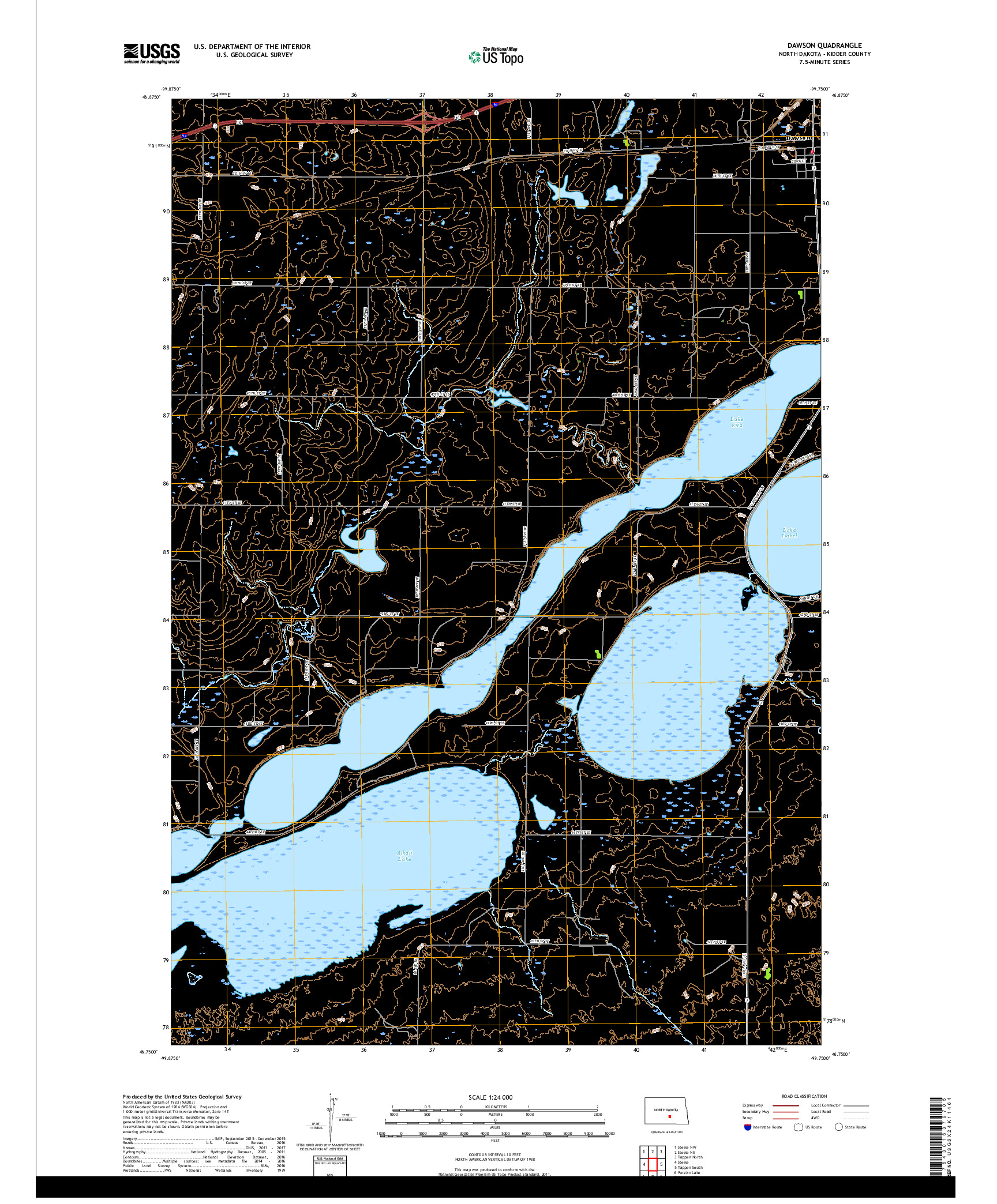 USGS US TOPO 7.5-MINUTE MAP FOR DAWSON, ND 2018