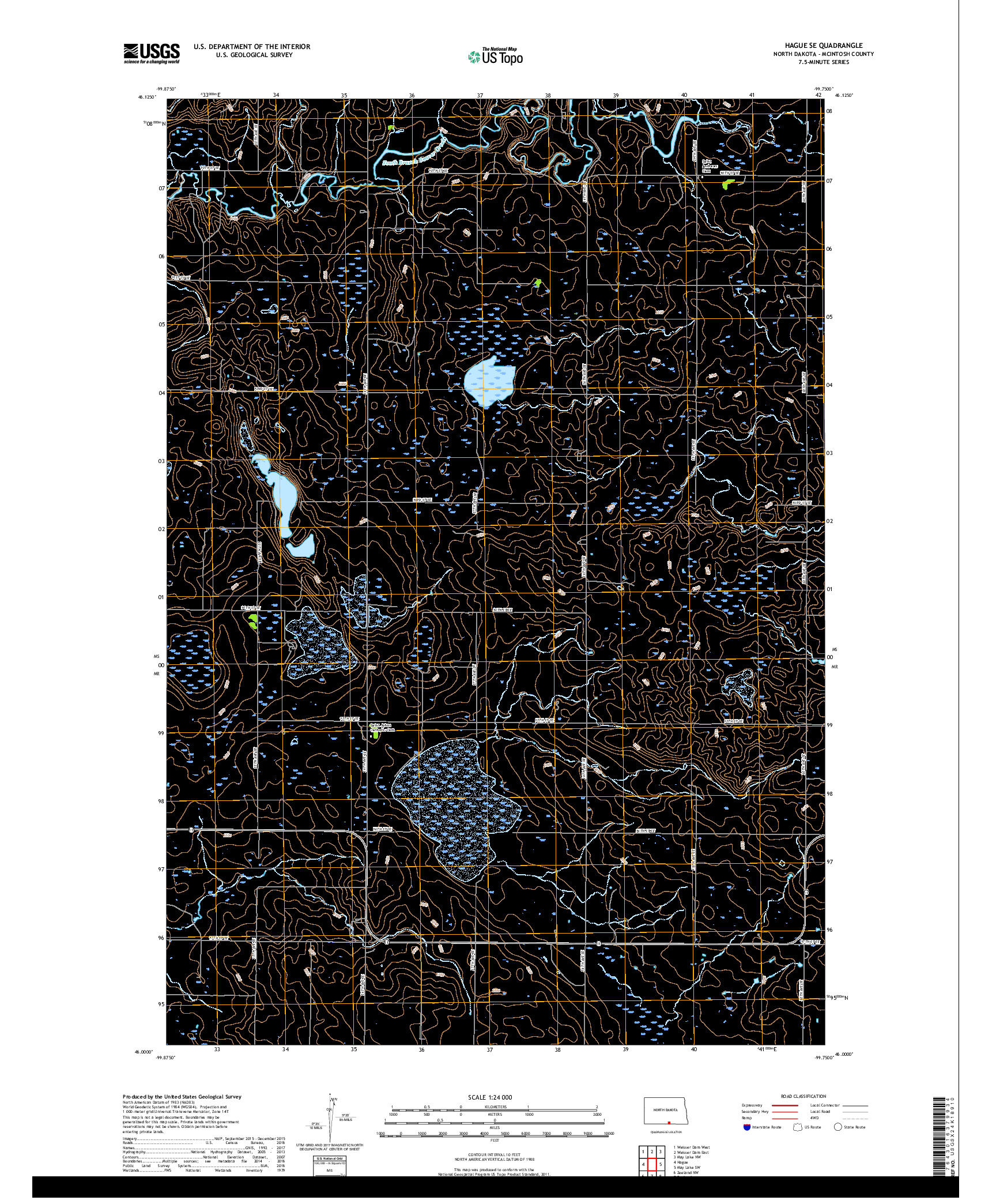 USGS US TOPO 7.5-MINUTE MAP FOR HAGUE SE, ND 2018