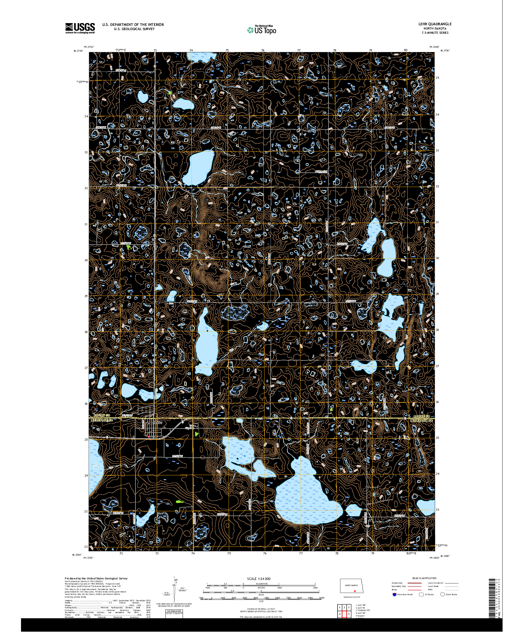 USGS US TOPO 7.5-MINUTE MAP FOR LEHR, ND 2018