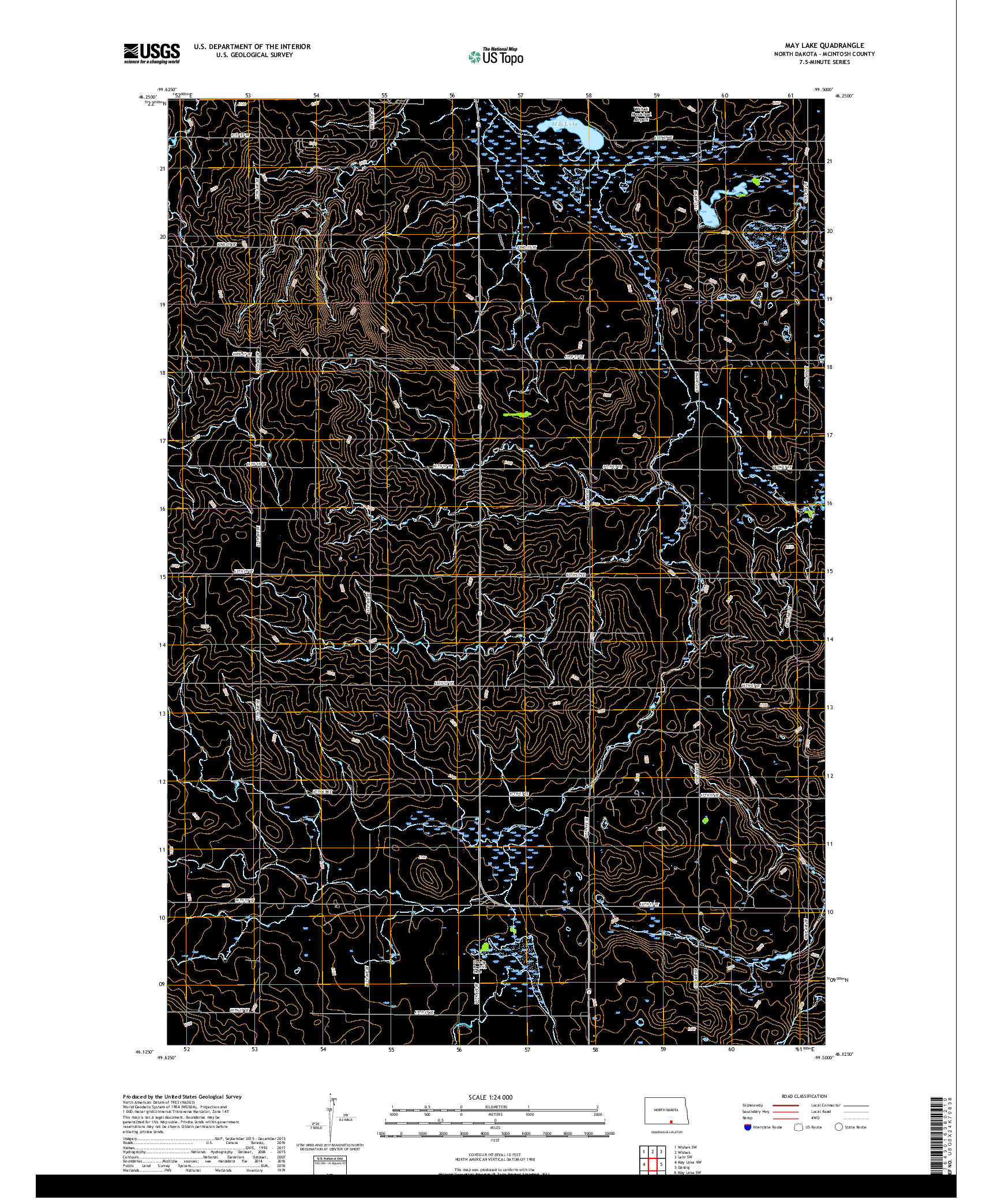 USGS US TOPO 7.5-MINUTE MAP FOR MAY LAKE, ND 2018