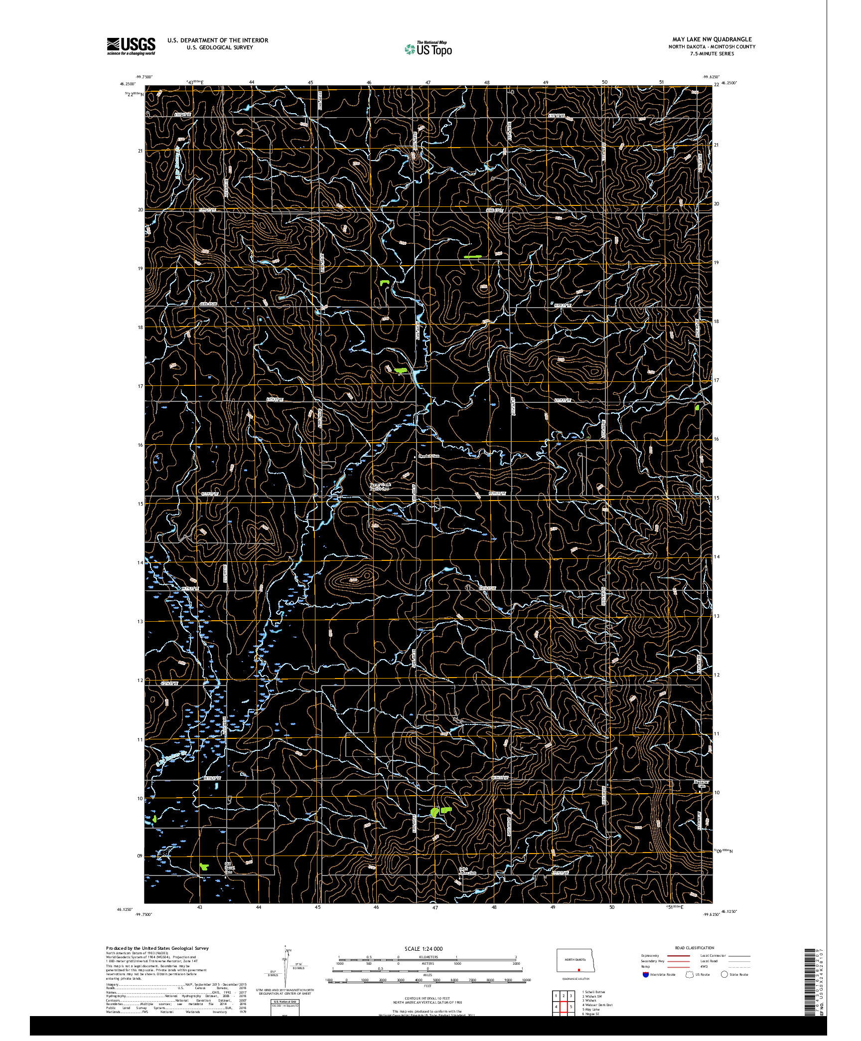 USGS US TOPO 7.5-MINUTE MAP FOR MAY LAKE NW, ND 2018