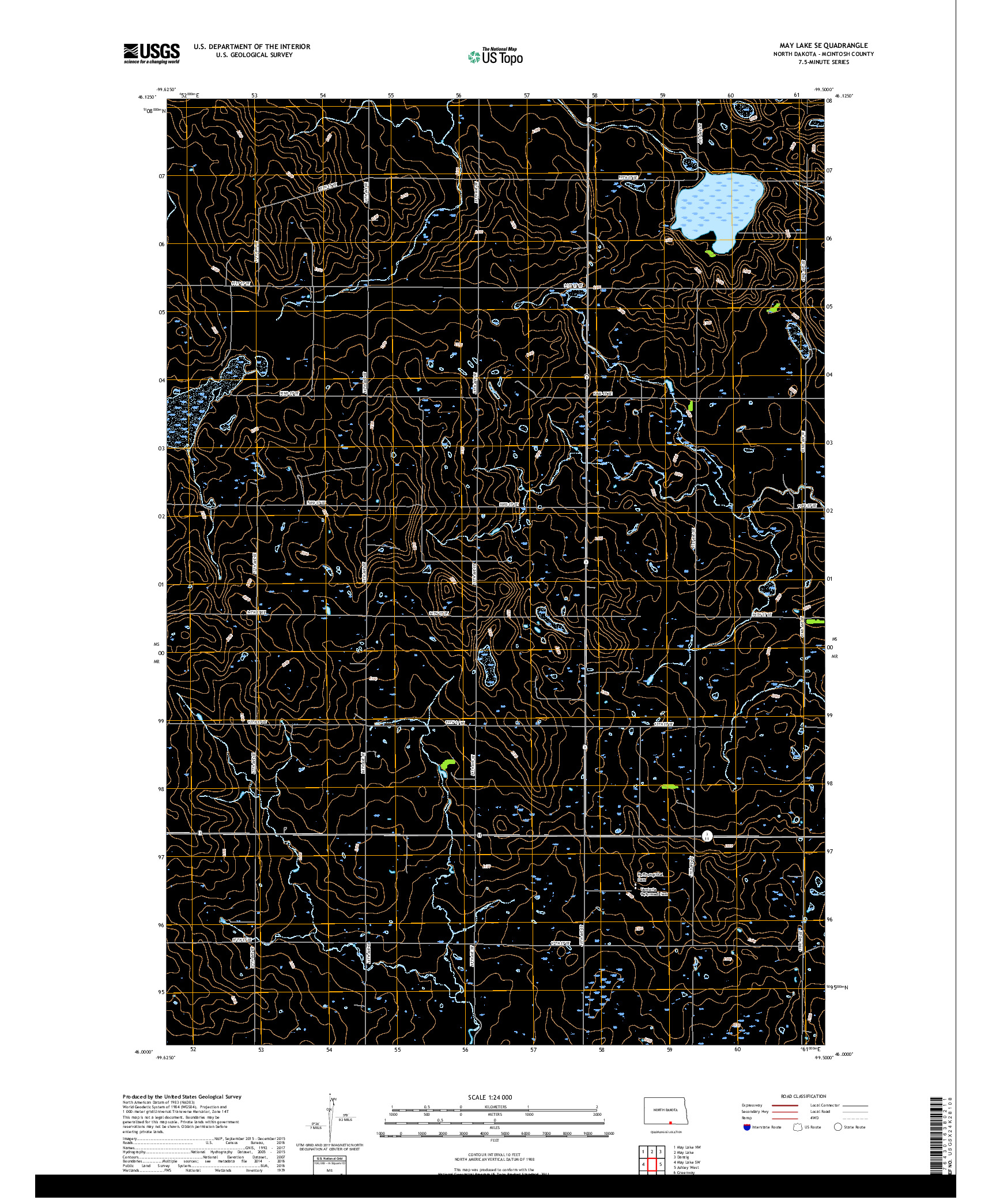 USGS US TOPO 7.5-MINUTE MAP FOR MAY LAKE SE, ND 2018