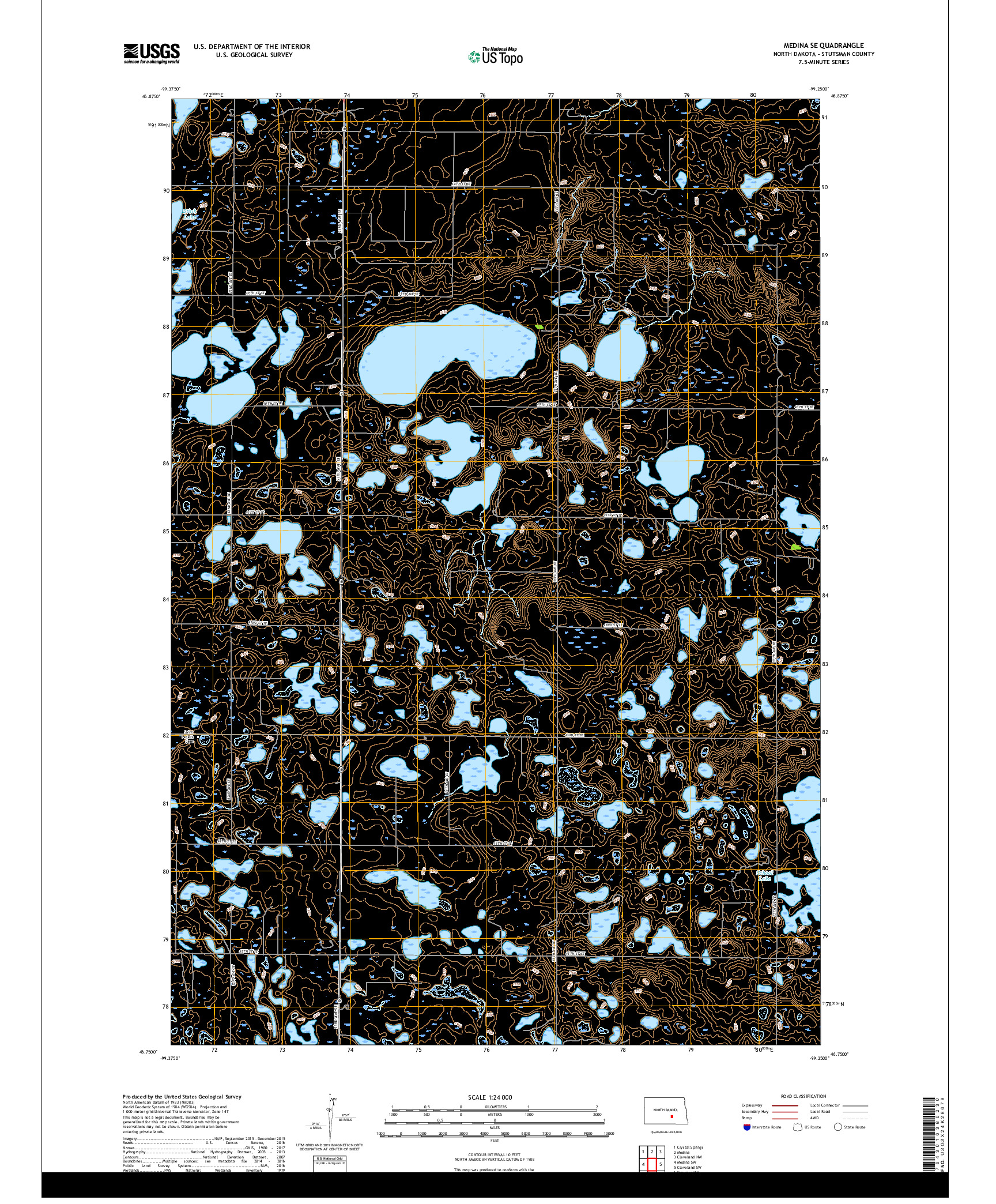 USGS US TOPO 7.5-MINUTE MAP FOR MEDINA SE, ND 2018